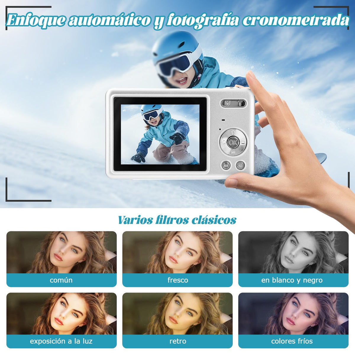 KOZFULE Cámara Digital, HD 1080P 50MP Vlogging, Camara Fotografica con Tarjeta 32GB, Enfoque Automático con Zoom 16X, Disparo Continuo, Pantalla IPS de 2.4'', Camara Regalo para Niños y Niñas
