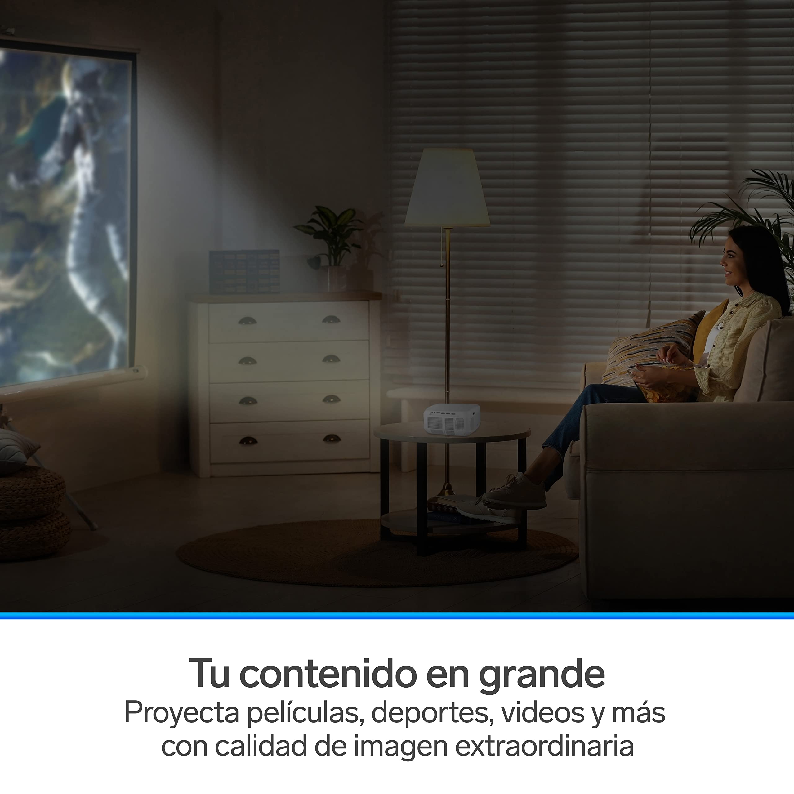 STEREN PRO-400 Proyector Multimedia Full HD de 9 000 lúmenes 280 ANSI Lumen portátil, proyección hasta 200”, con Control Remoto, 2 entradas HDMI, 1 Entrada AV 3,5 mm, 1 Entrada USB,1 Entrada microSD