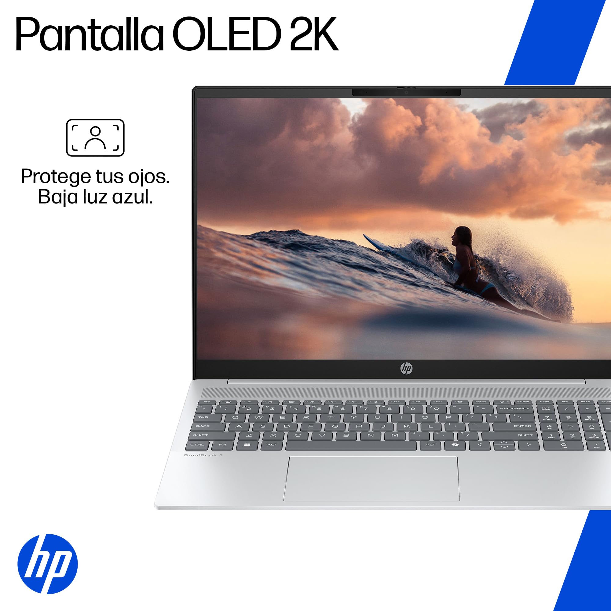 HP Laptop OmniBook 5 AI 16-af1053la, Intel Core Ultra 5, 16GB RAM, 512 GB SSD, 16", Pantalla OLED 2K (1920x1200), Windows 11 Home, Garantía México, Plata