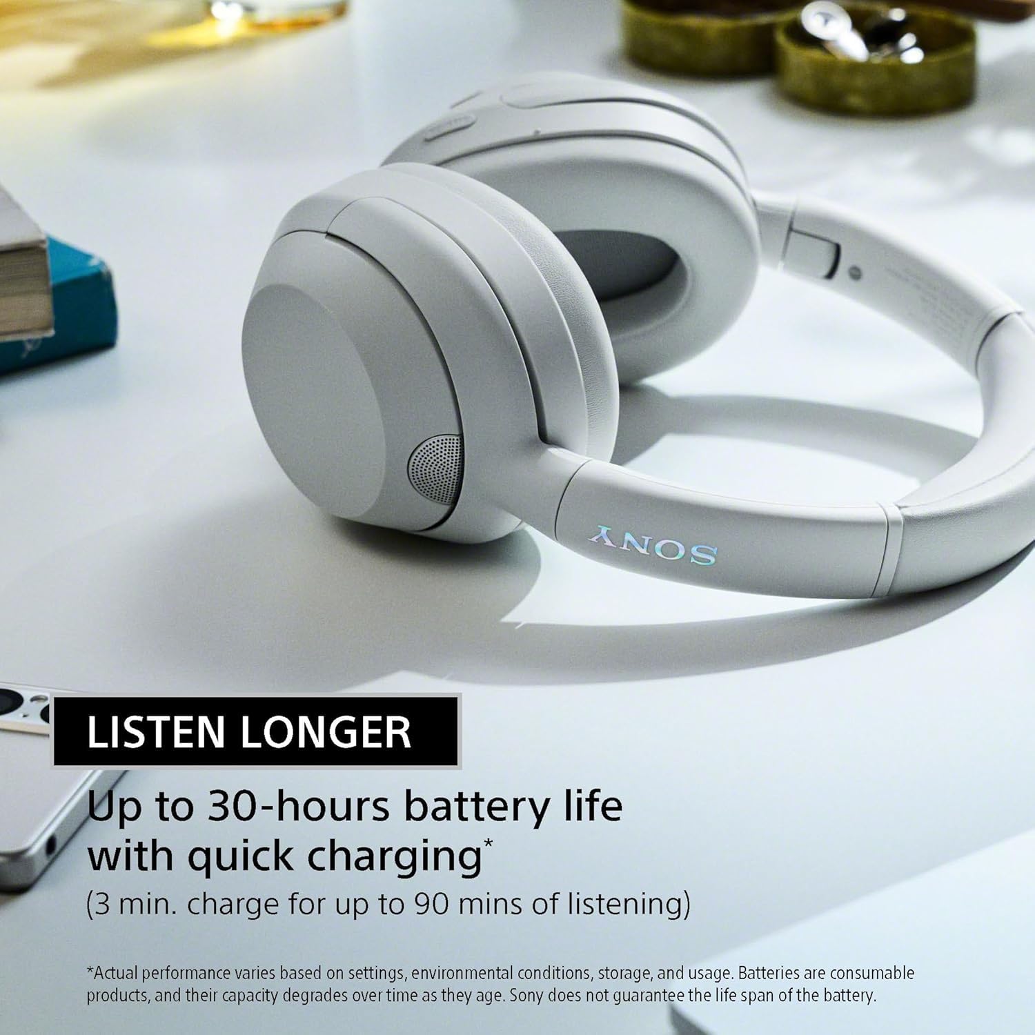 Sony ULT Wear Auriculares Bluetooth supraaurales con cancelación de Ruido, 30 Horas de batería, Bajos potentes, Control por Voz Alexa, Blanco ULT900N
