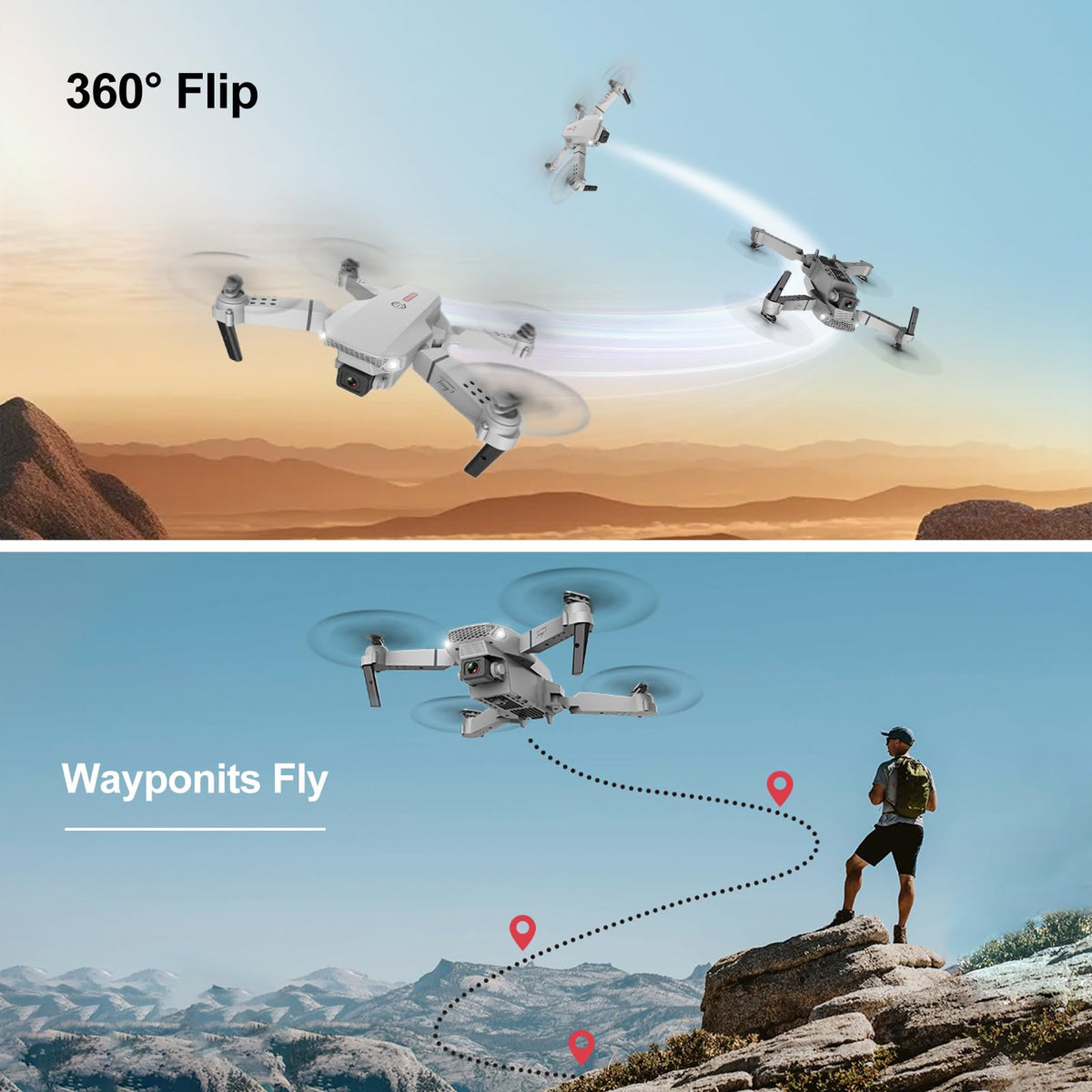 Mini Drone con Cámara 4K Dual Hd, Drone Control Remoto Posibilidad de Giro de 360°, Drones Antisísmicos Rastrear El Vuelo de 100 Metros, Dron con Camara para Adolescentes Principiantes Regalo