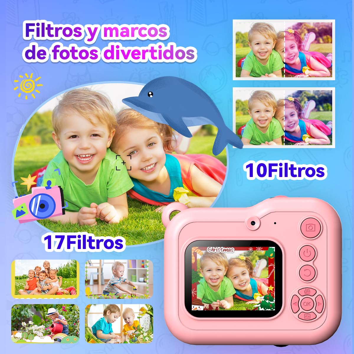 ETprin Cámara Instantánea Infantil – Cámara Digital HD 1080P con Modo Selfie, Fotos Divertidas y Creativas,Recargable,Perfecta para Niños de 3 a 12 Años