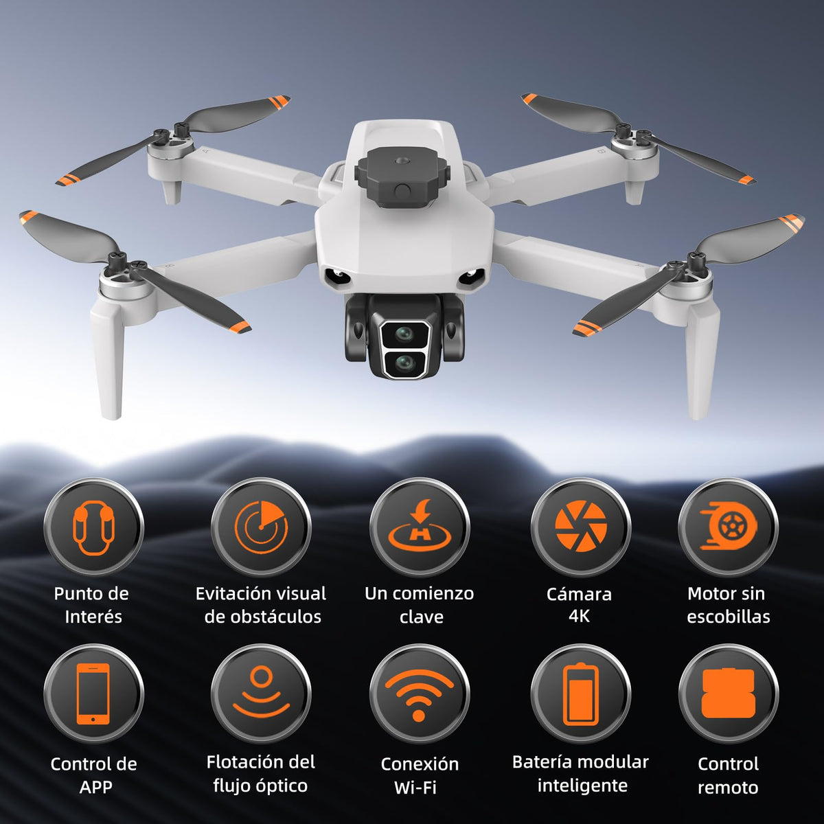 JCMO Mini Dron con Cámara 4K, Plegable RC Dron con Motor sin Escobillas con 2 Baterías, Drones con Camara 4k Oferta para Principiantes y Adolescentes (Blanco)