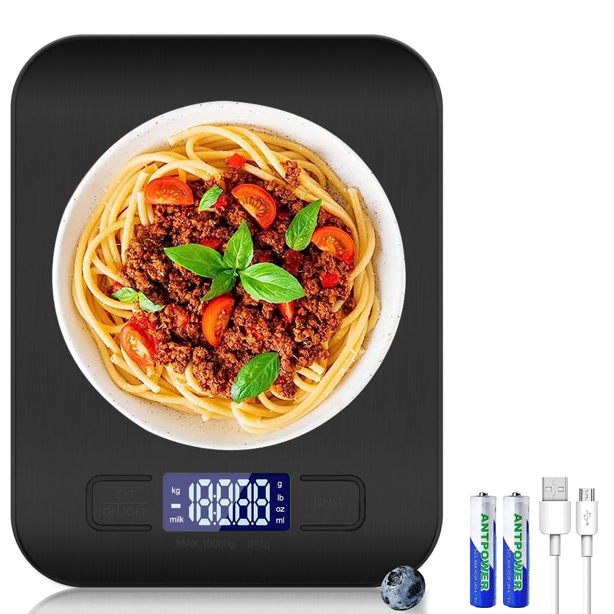 ZENSUKYE 10kg/1g Báscula de Cocina Peso Cocina Digital USB Recargable Balanza de Alimentos de Alta Precisión con Pantalla LCD y Funcion Tara