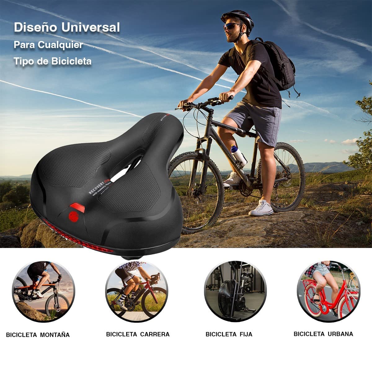 Raganet, Asiento de Bicicleta Comfort Sillín, Cojín Suave, Impermeable, Prostático y Compatible con Bicicletas De Montaña, Urbanas, Carreras y de Ejercicio, Unisex