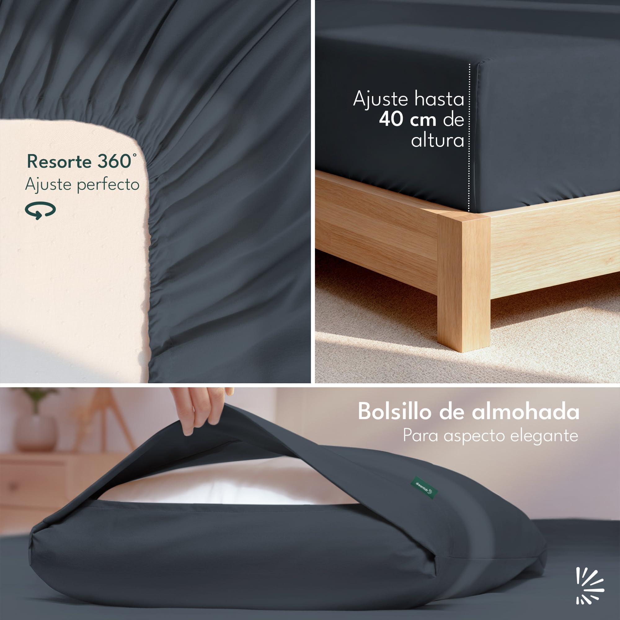 Dreamlab Juego de Sábanas Premier 1800 Collection. Sábanas de Microfibra de Lujo de Doble Cepillado (Gris Grafito, King Size)