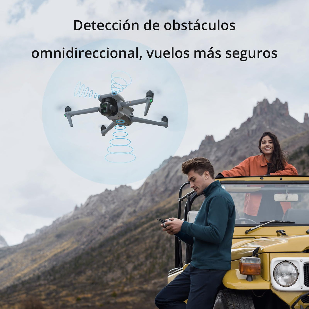DJI Air 3 Pack Vuela Más con DJI RC 2 (control remoto con pantalla), dron con doble cámara 4K HDR con gran angular y teleobjetivo medio, 46 min de tiempo máx. de vuelo, 48 MP, O4, dos baterías adicionales