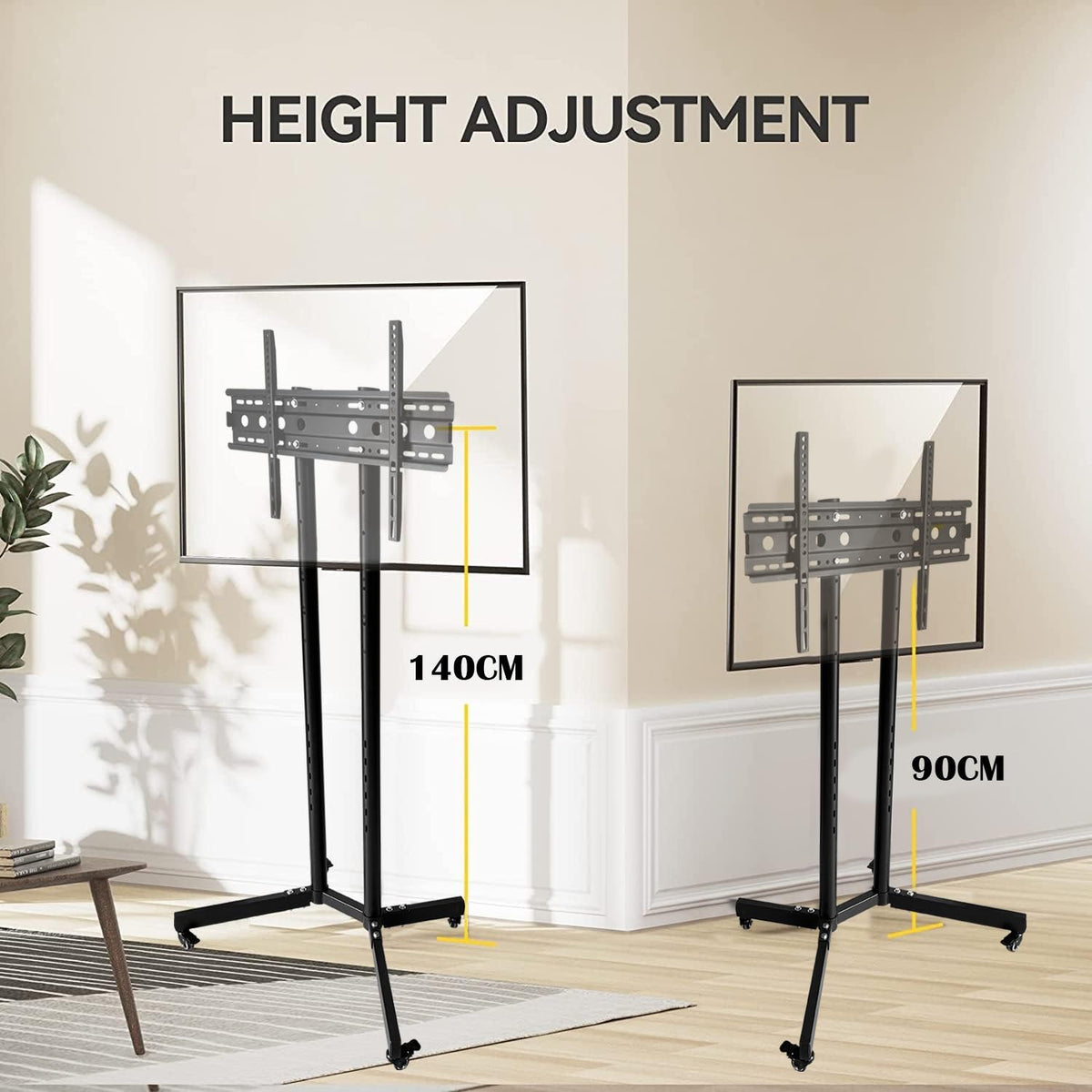 TBONEEY Soporte TV Ruedas para Television de 26 a 75 Pulgadas Ajustable en Altura, Soporte Móvil de Suelo Pie para Pantallas LCD LED, con VESA Máx. 600x400mm, hasta 70kg (Negro)