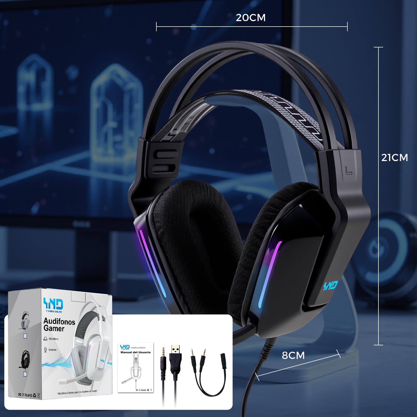 Audífonos de diadema, Audifonos con micronofono, 3.5mm Audio Jack, Almohadillas de espuma viscoelástica para los oídos, Audifonos Alambrico para Nintendo Switch Xbox Series X PS4 PS5 PC Mac, negro