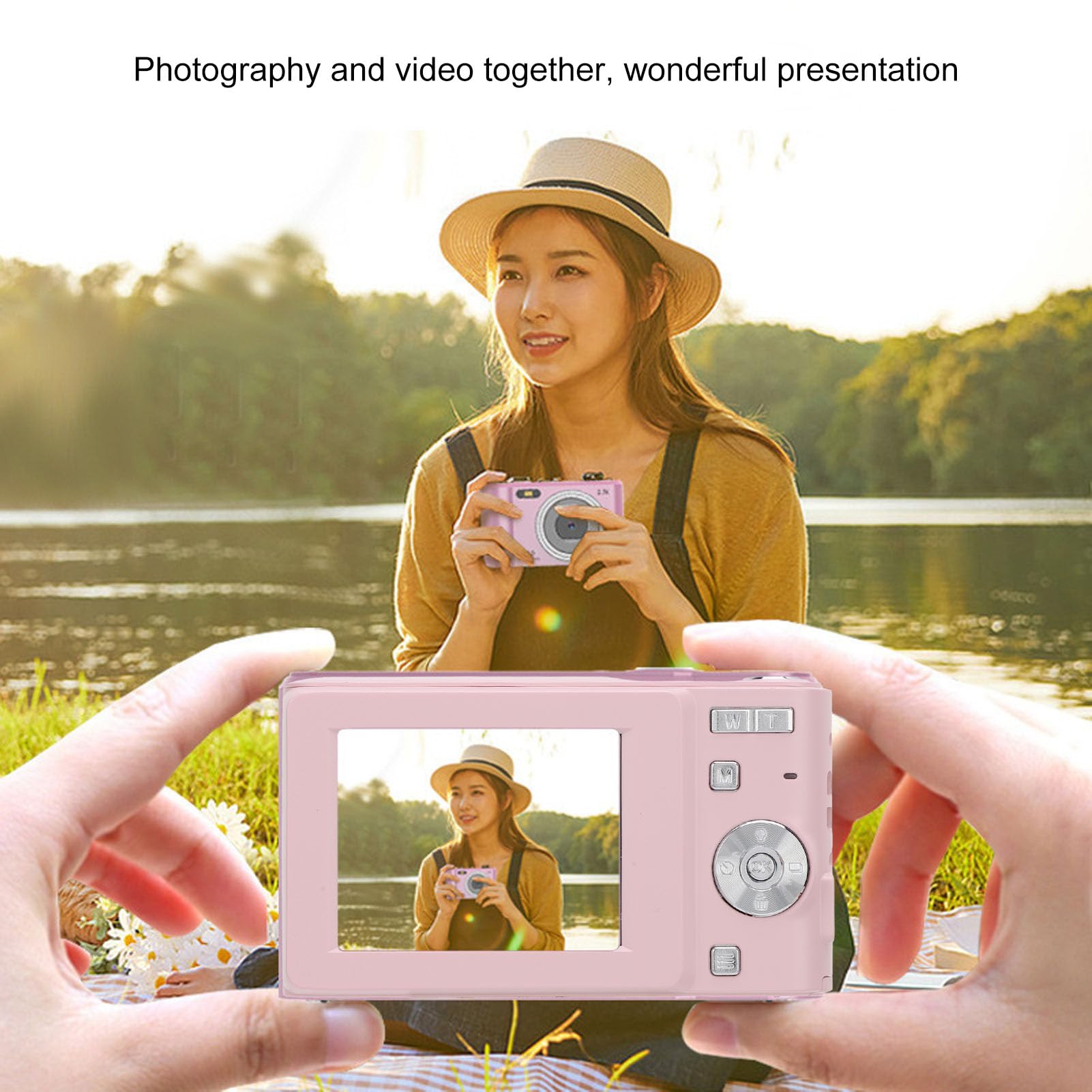 Cámara Digital FHD 1080P, Cámara Digital de Bolsillo 50MP, Zoom 16X, Cámara Compacta con Pantalla HD de 2.4in, Enfoque Automático, Cámara Portátil con Estilo Película. (Rosado)