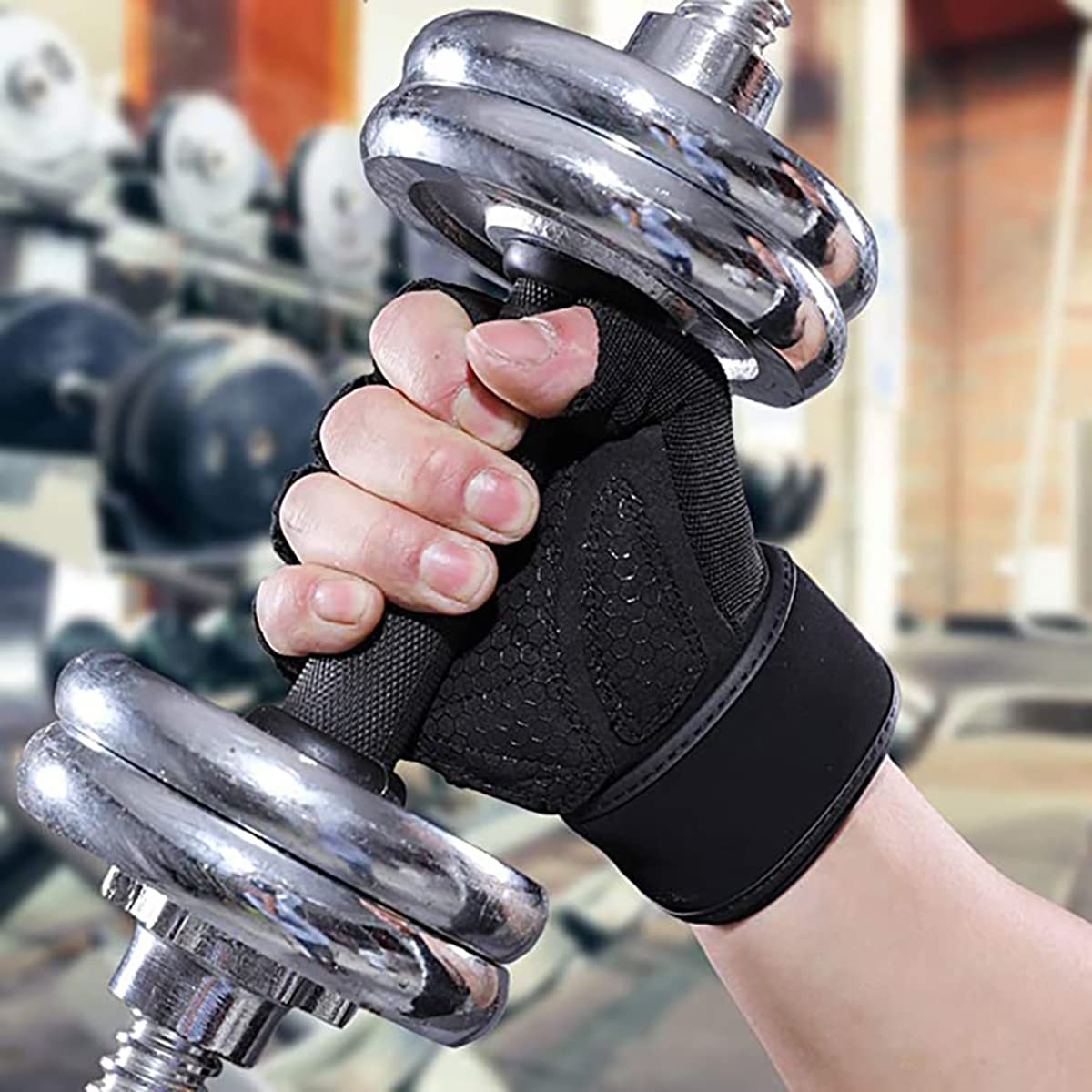 DQST Guantes para Gym, Guantes Deportivos para Gimnasio, Guantes Antideslizante y Transpirable, Guentes Diseño con Protección de Muñecas para Hombre y Mujer para Correr, Montar Bicicleta (Negro, M)