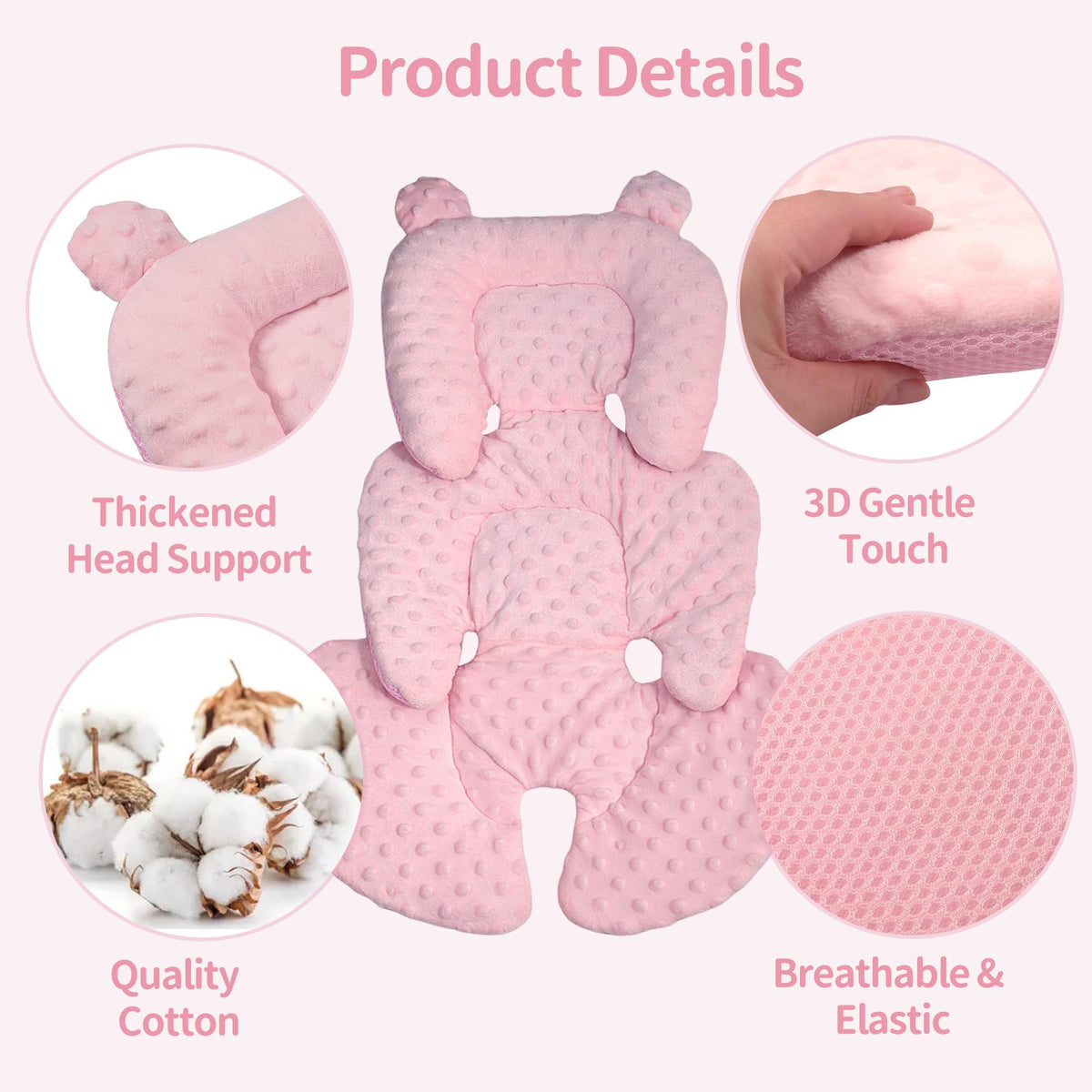 Honeau - Soporte reversible 3 en 1 para asiento de coche, para recién nacido, inserto de asiento de coche 3D Minnky para bebé, cojín de asiento de coche extra suave y transpirable, para niños y niñas,