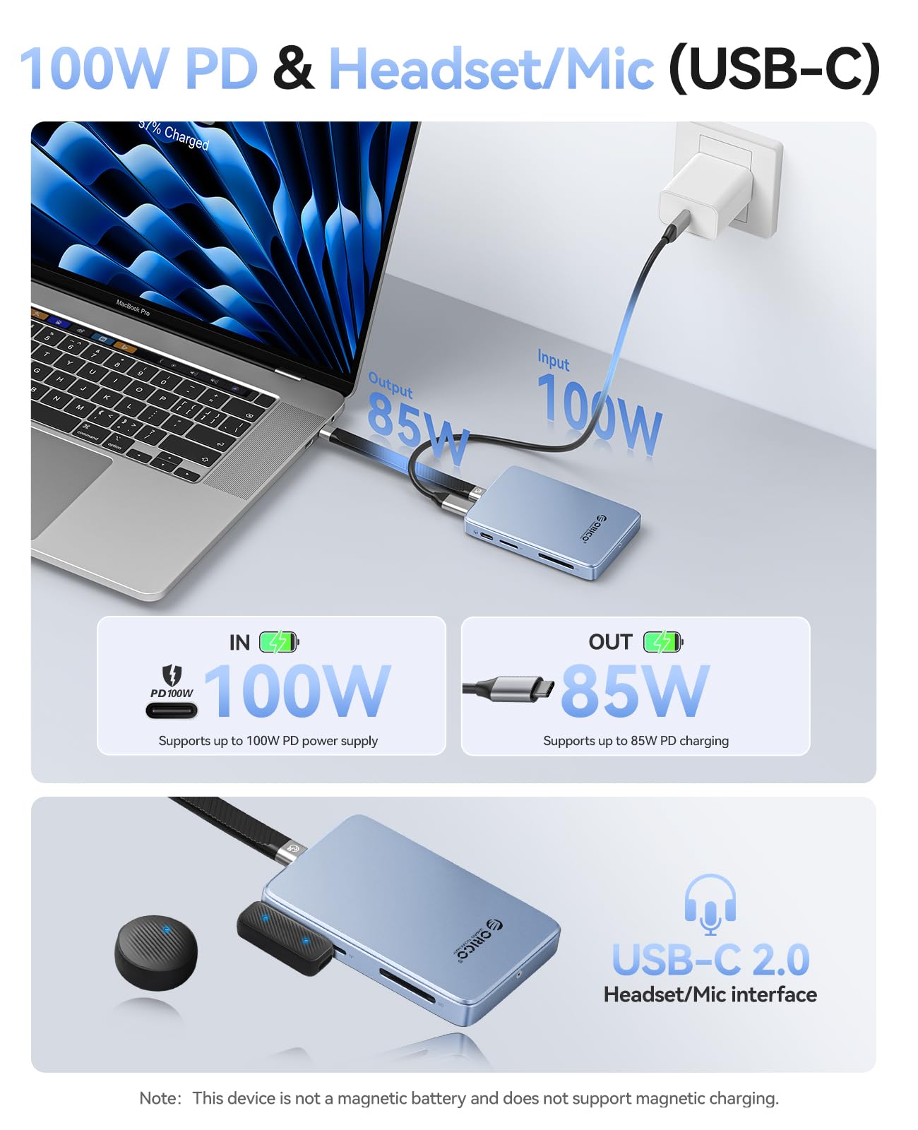ORICO - Carcasa magnética M.2 NVMe SSD de 10 Gbps con base USB-C compatible con Phone 17/16/15 Pro/Max/Plus grabación ProRes ranura para tarjeta TF/SD PD 100W para 2230/2242/2260/2280 B+M M-Key sin