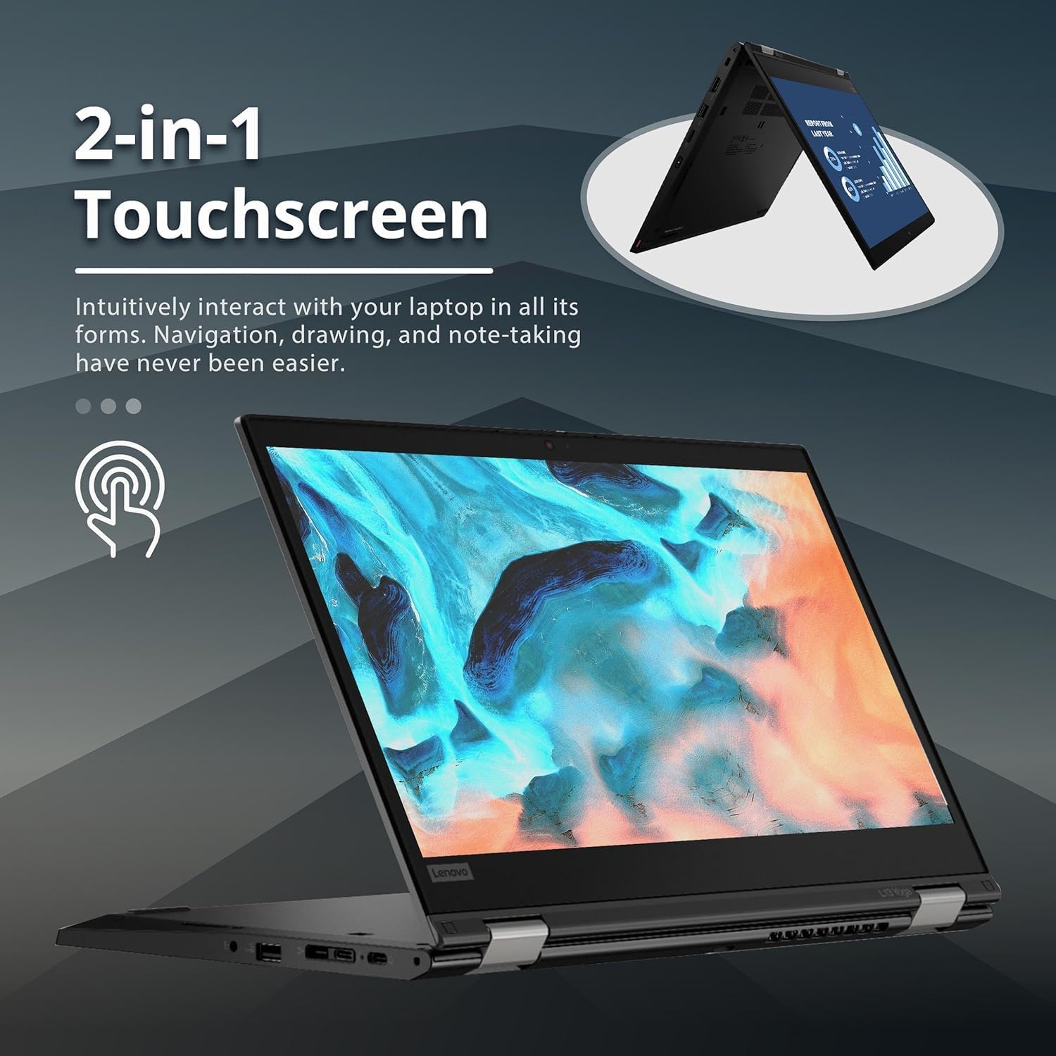 Lenovo L13 Yoga ThinkPad Computadora portátil, 13.3" Full HD con Pantalla táctil, Intel Core i5-10310, 16 GB RAM, 256 GB SSD, Lector de Huellas Dactilares, Stylus, HDMI, Windows 10 Pro (renovado)