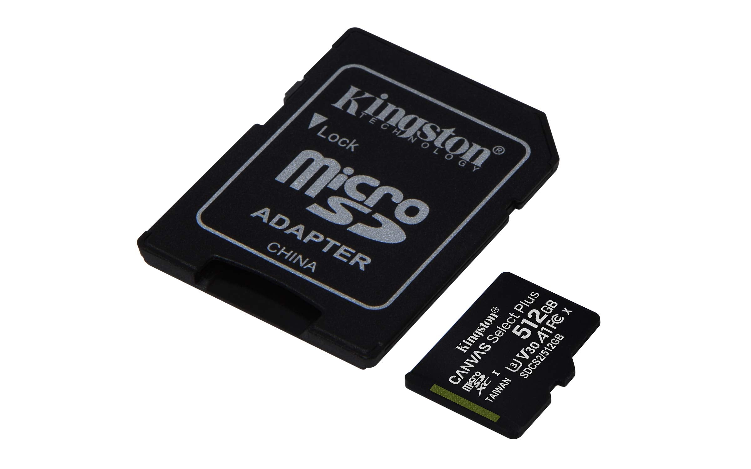 Kingston MicroSDXC Select Plus 512GB (Con Adaptador a SD) Clase 10, UHS-I, U3, V30 Lectura: 100MB/s y Escritura: 85MB/s (SDCS2/512GB)