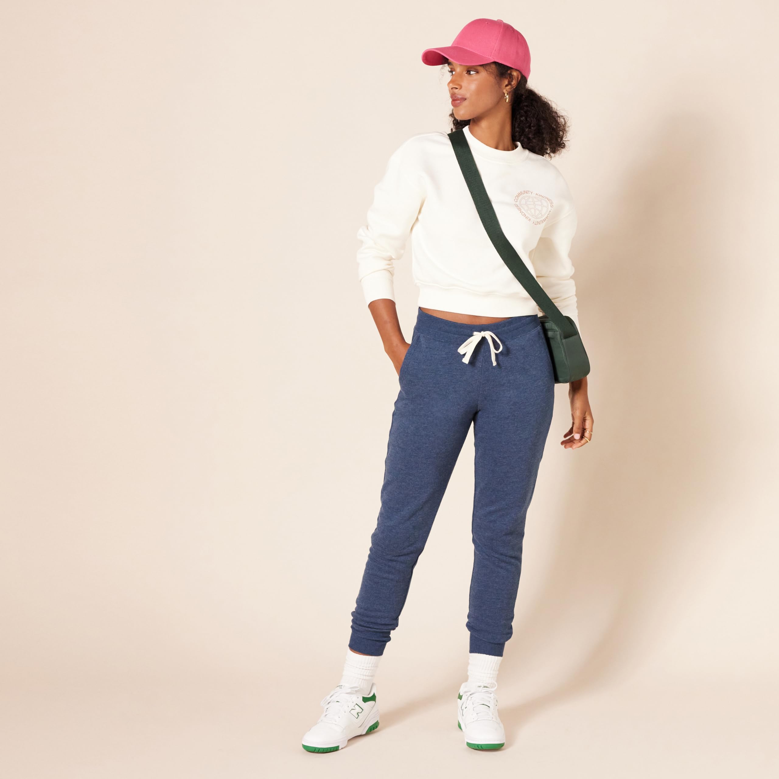 Amazon Essentials - Pantalón deportivo de forro polar de rizo francés para mujer (disponible en tallas grandes), azul marino jaspeado, talla G