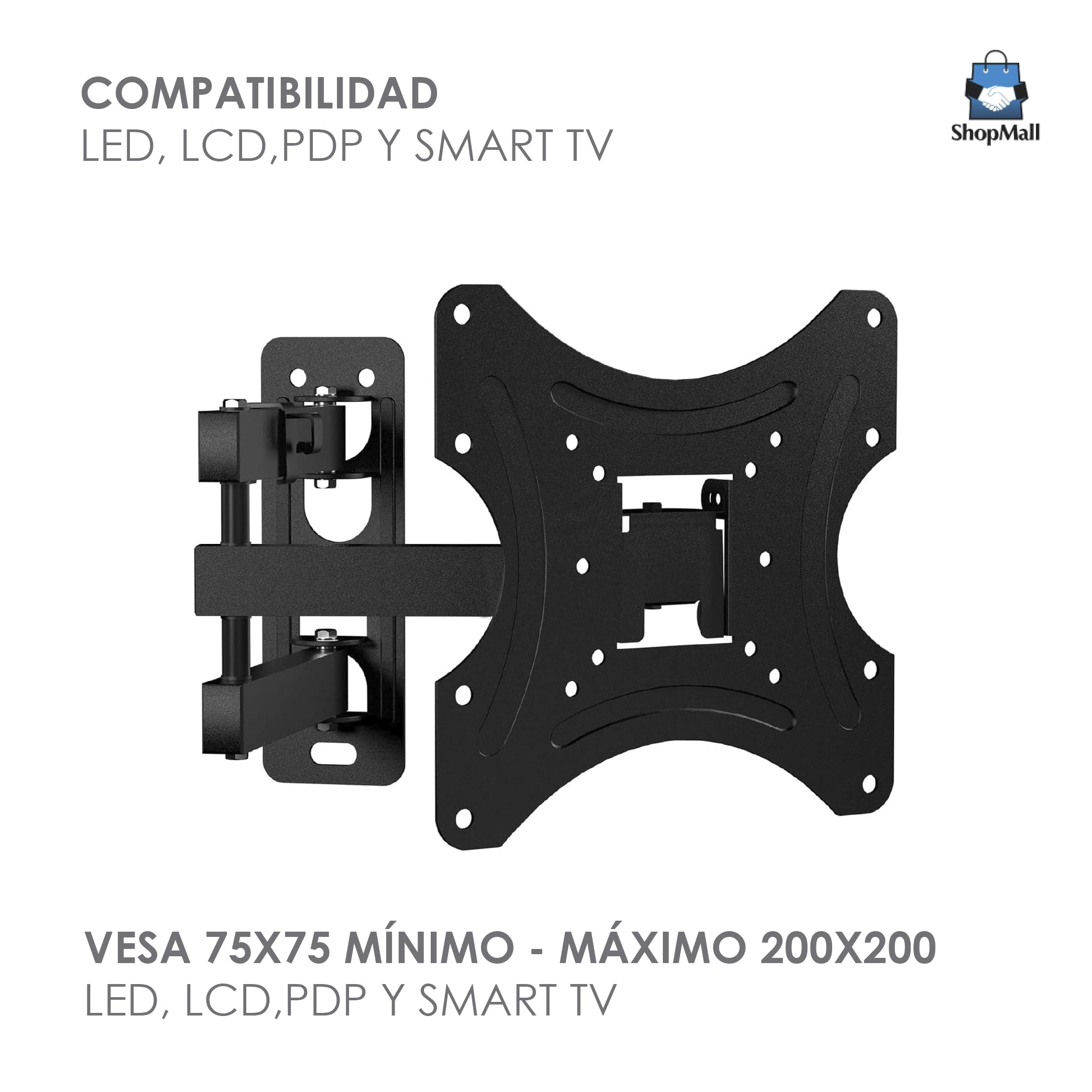SHOPMALL Soporte de Pared para Pantalla de 17 a 42 Pulgadas, Ajustable, Inclinación y Rotación, Compatible con TV LED, LCD, Plasma, Fácil Instalación, Ideal para Hogar y Oficina