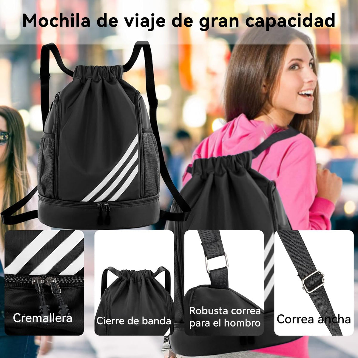 Mochila Deportiva Con Cordón,Bolsas De Cuerdas,Compartimento Separado Para Zapatos,Mochila De Baloncesto Con Compartimento Exterior,Para Natación,Fitness,Yoga,Entrenamiento Deportivo