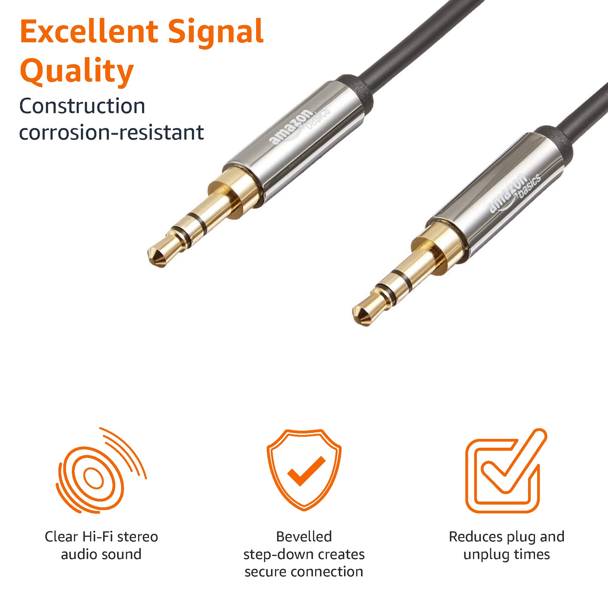 Amazon Basics - Cable auxiliar de audio estéreo macho a macho de 3,5 mm, 4 pies, 1,2 metros, paquete de 2
