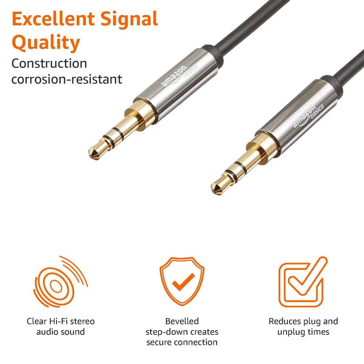 Amazon Basics - Cable auxiliar de audio estéreo macho a macho de 3,5 mm, 4 pies, 1,2 metros, paquete de 2
