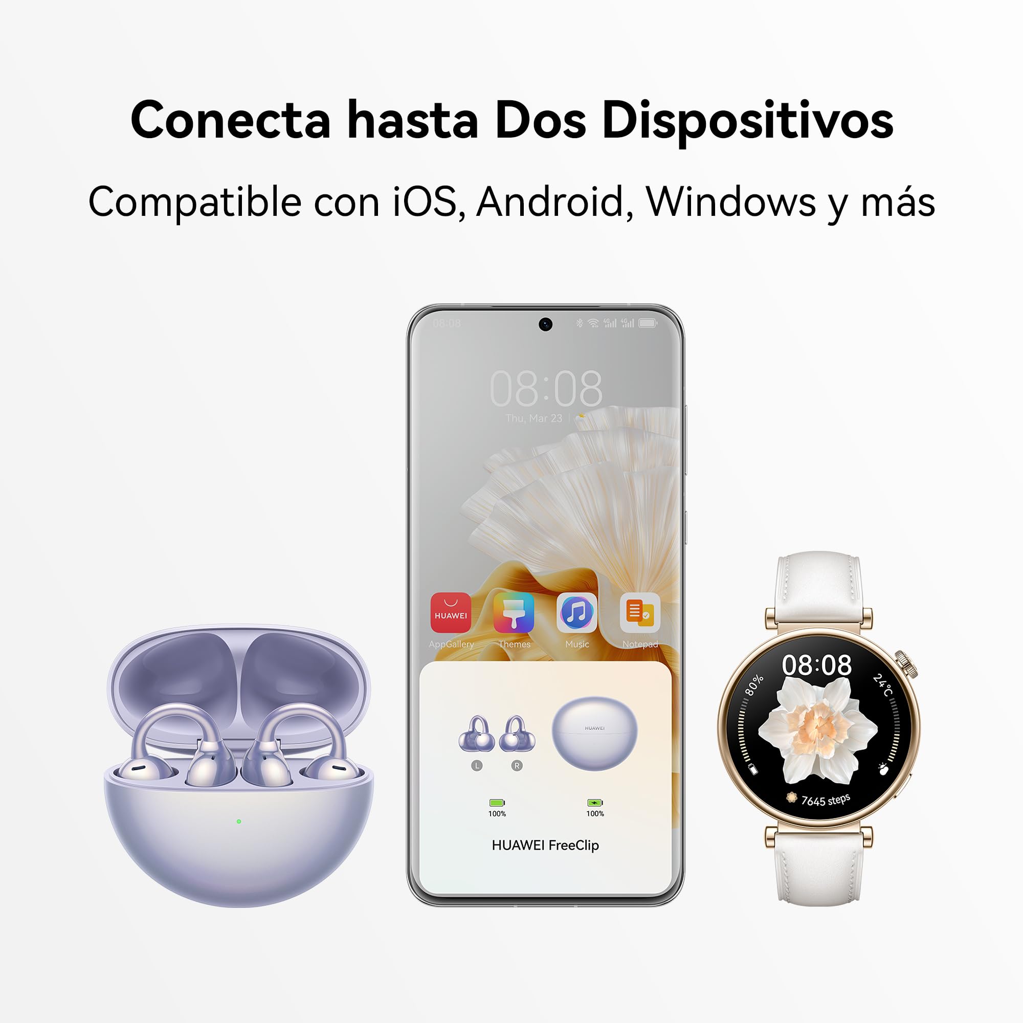 HUAWEI FreeClip, Audífono Inalámbricos, iOS y Android, Oro Rosa