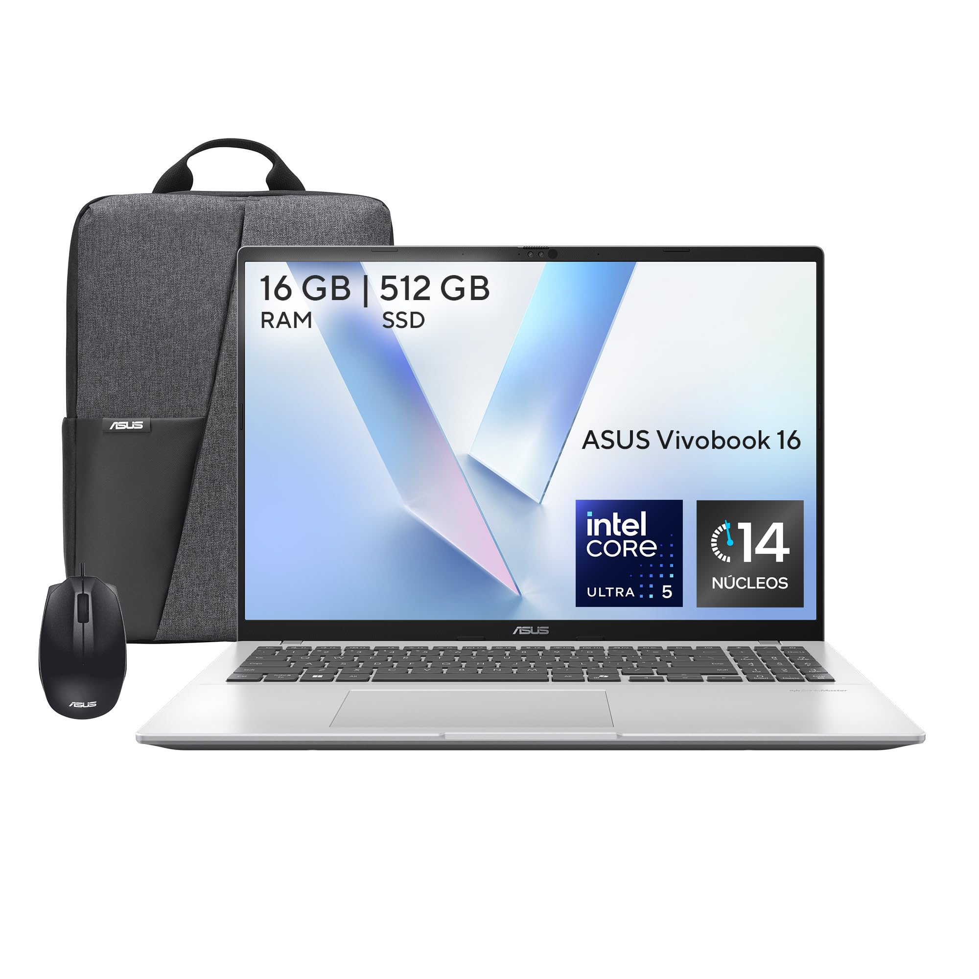 ASUS Vivobook 16/ Intel Ultra 5 Serie 225H/ Intel Graphics/AI Boost NPU 13TOPS /16GB - 512 SSD/Teclado en español (Garantia y Servicio con la Marca en Mexico)