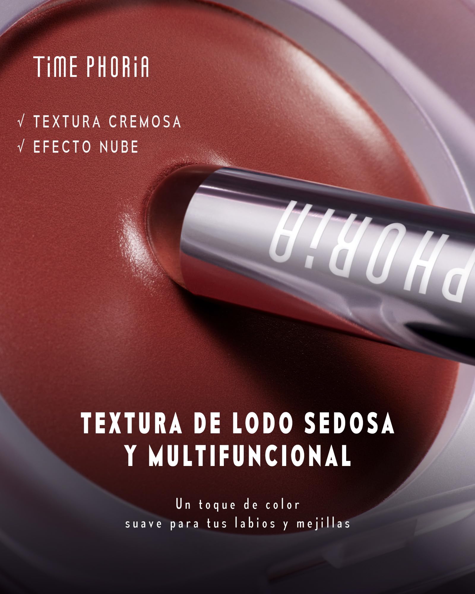 TIMEPHORIA Tinta para Labios y Mejillas 3 en 1, Labial de Lodo Velvet Mate Difuminado, Rubor en Crema de Larga Duración con Aplicador de Silicón, Maquillaje Multiusos para Rostro y Ojos 009 Cosmic
