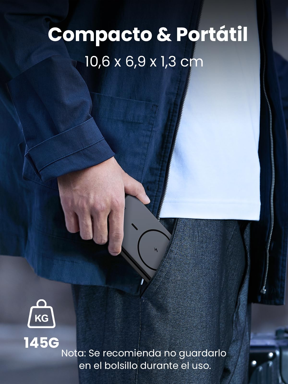 UGREEN 5000mAh Power Bank Inalámbrico 15W, USB C Cargador Portátil Magnético Carga Rápida, Powerbank Batería Externa Compatible con iPhone 16/15/14 Series, Galaxy, Xiaomi, iPad, Negro