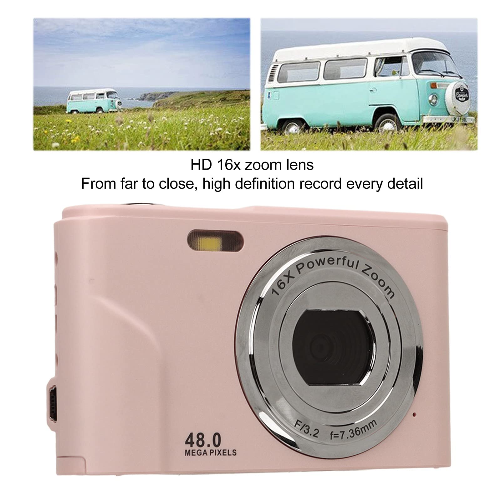 Cámara Digital, HD 1080P 48MP Vlogging Cámara para Niños Videocámara con Pantalla IPS de 2,4 Pulgadas, Zoom 16X Autofocus Compacto Mini Cámara de Bolsillo Regalos para Estudiantes (hada rosa)