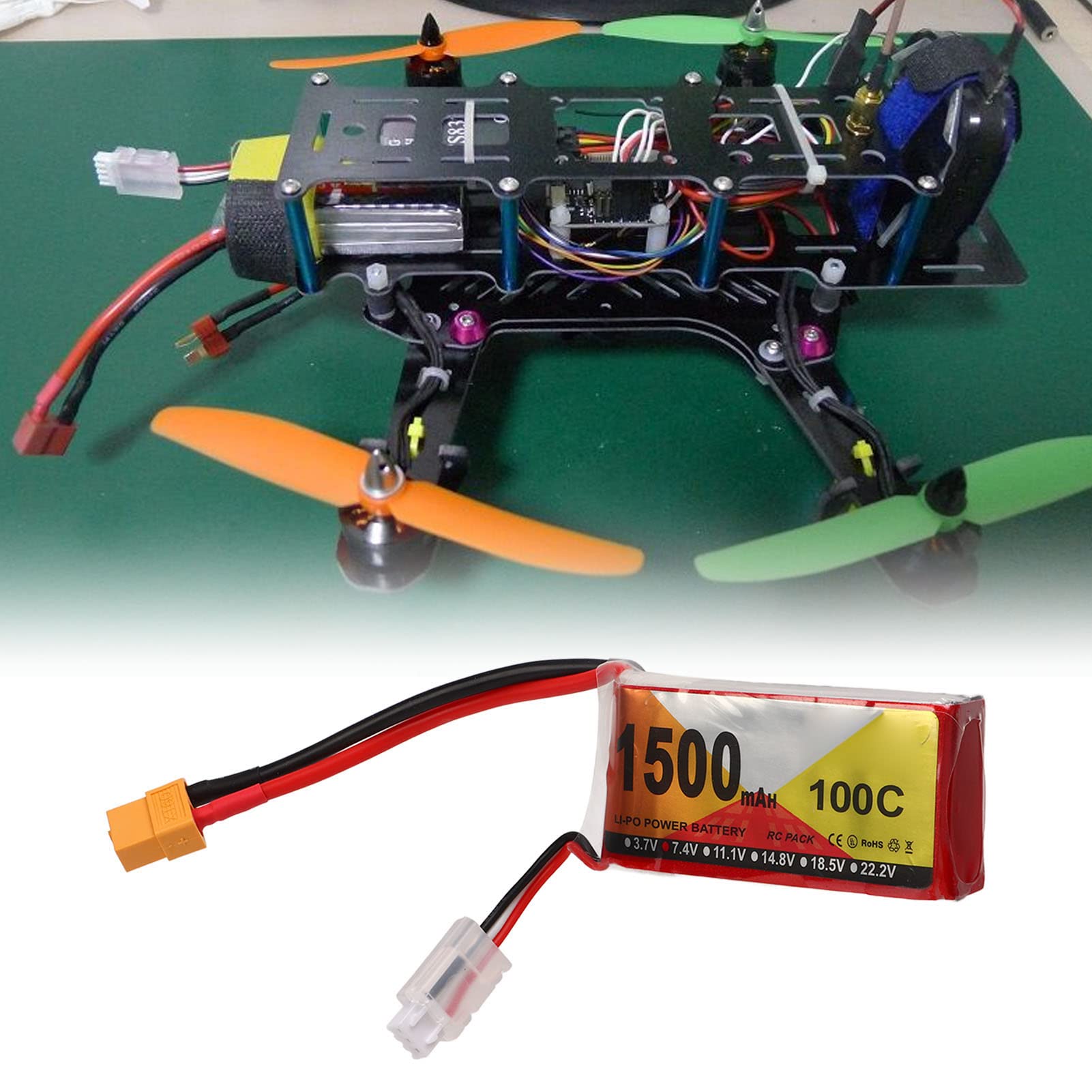 Batería Lipo, 7.4V 1500mAh 100C 2S RC Estuche Rígido de Batería con Enchufe XT60 para RC Vehículos Coche Barco Camión