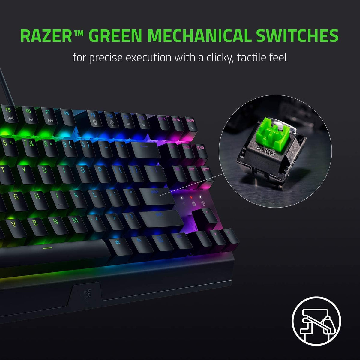 Teclado mecánico Razer BlackWidow V3 sin tenkeyless para juegos: interruptores mecánicos Razer - iluminación Chroma RGB - Factor de forma compacto, función macro programable - USB Passthrough (Renewed)