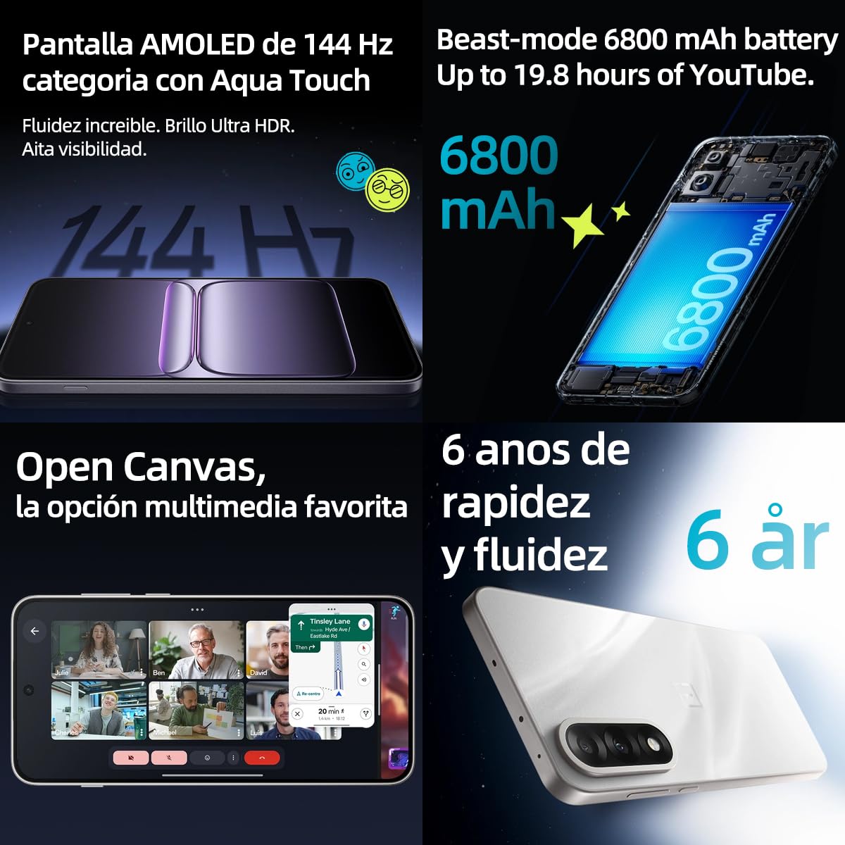 OnePlus Nord 5 5G Celular 512GB ROM 12GB RAM Dual SIM Qualcomm Snapdragon 8s Gen 3 Pantalla 6.83" AMOLED 1.5K 144hz NFC Doble Cámara 50MP IP65 Carga rápida de 80W Versión Global Negro