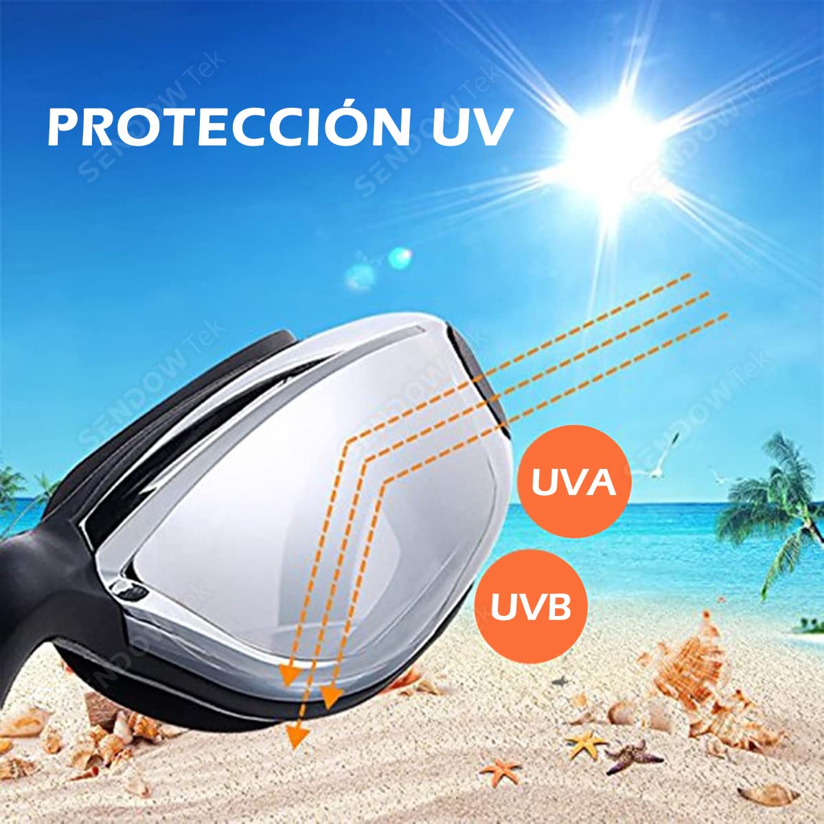 Sendowtek Gafas de Natación 5 en 1 Anteojos de Natación Incluye Gafas con Protección UV Lentes, Gorro de Natación, Auriculares y Clips para la Nariz, Bolsa de Natación para Hombres, Mujeres y Niños