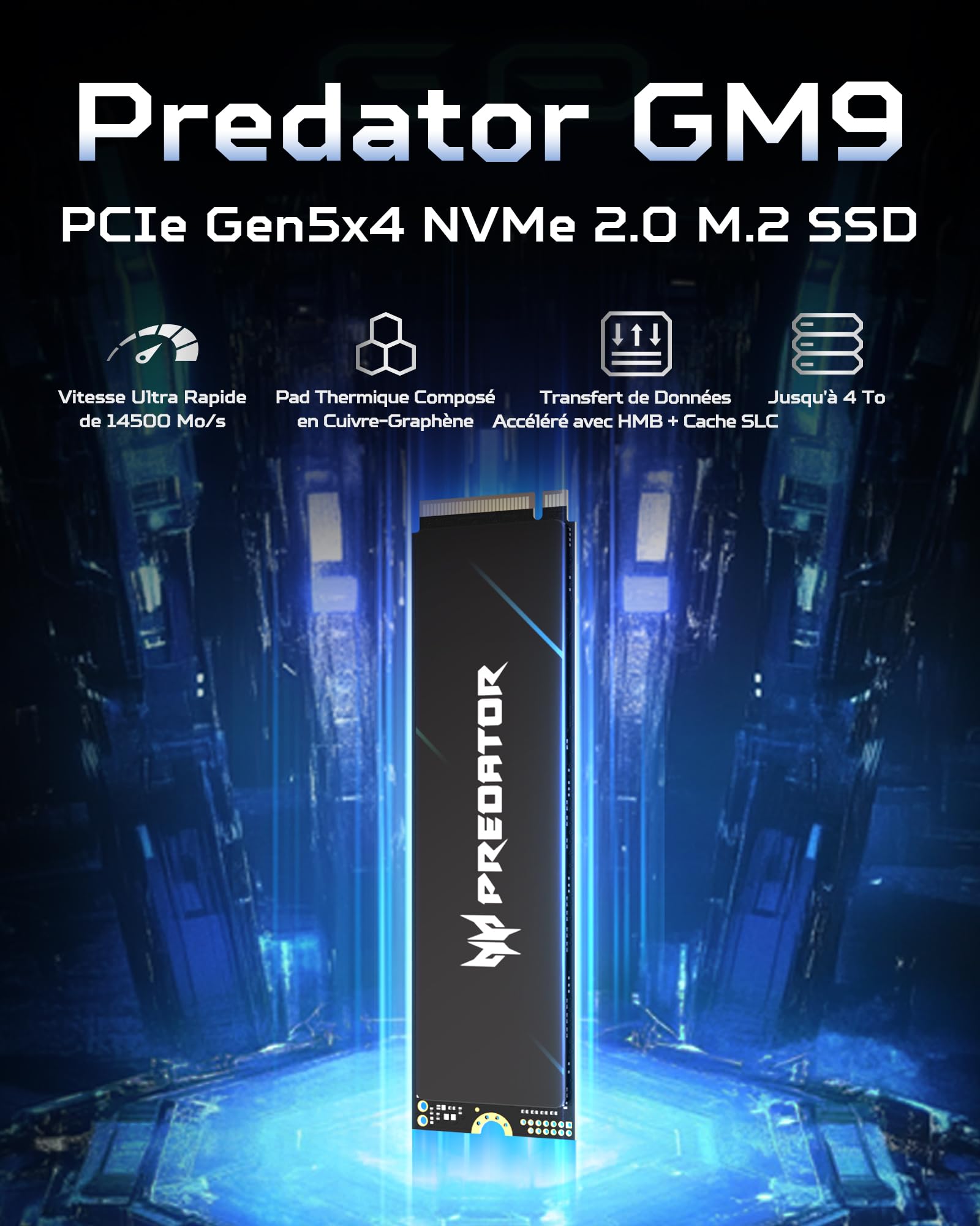 Unidad DE Estado Solido SSD Interno Predator GM9 1TB M.2 2280 NVME PCIE Gen 5X4 LECT.14,000 ESCRIT.7,300 MBS TLC NAND PC Laptop MINIPC BL.9BWWR.136