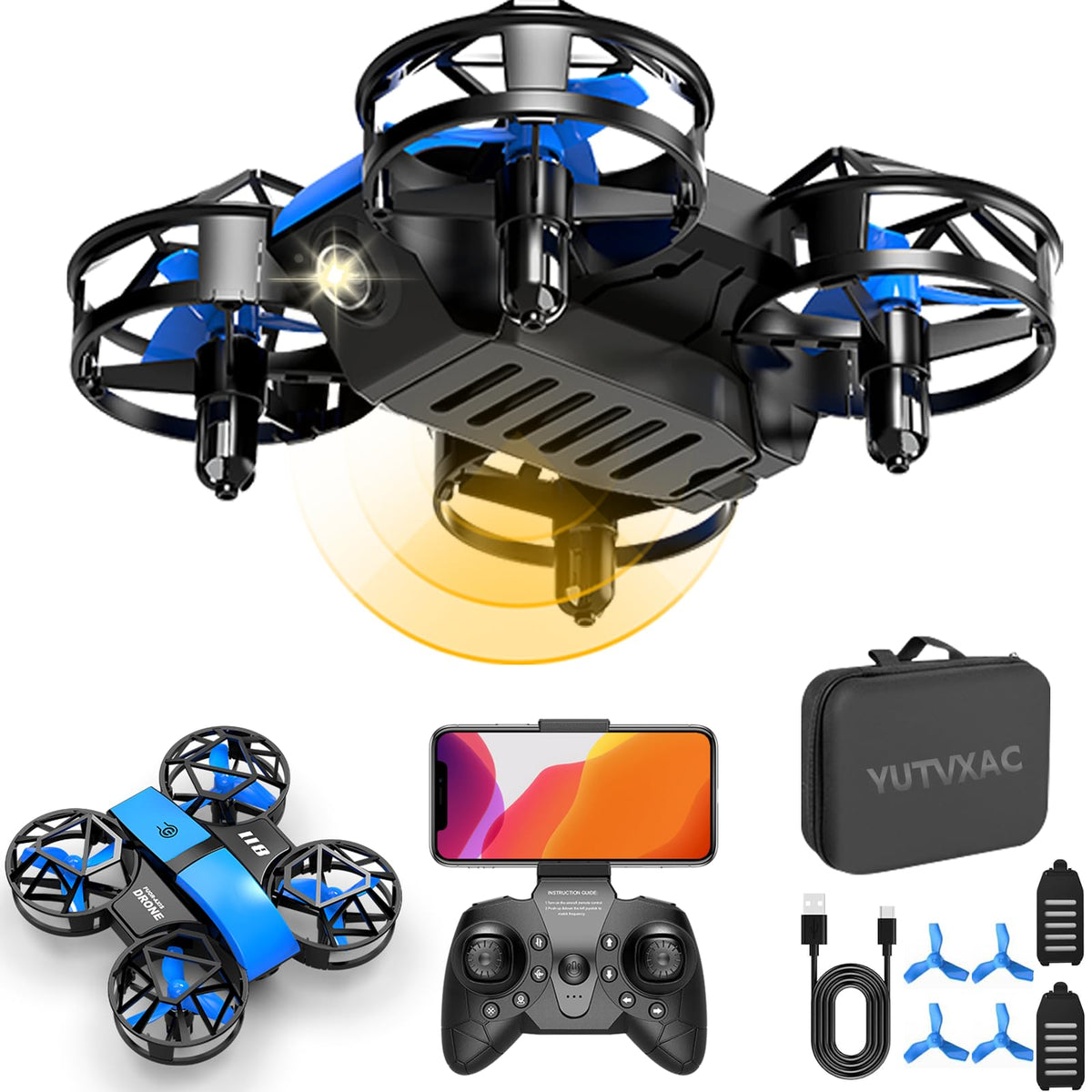 YUTVXAC Mini juguetes voladores con cámara 4K con Evitación de Obstáculos en 360°, Control Remoto 2.4G, con dos baterías, un tiempo de vuelo de hasta 24 minutos, apto para adolescentes y principiantes