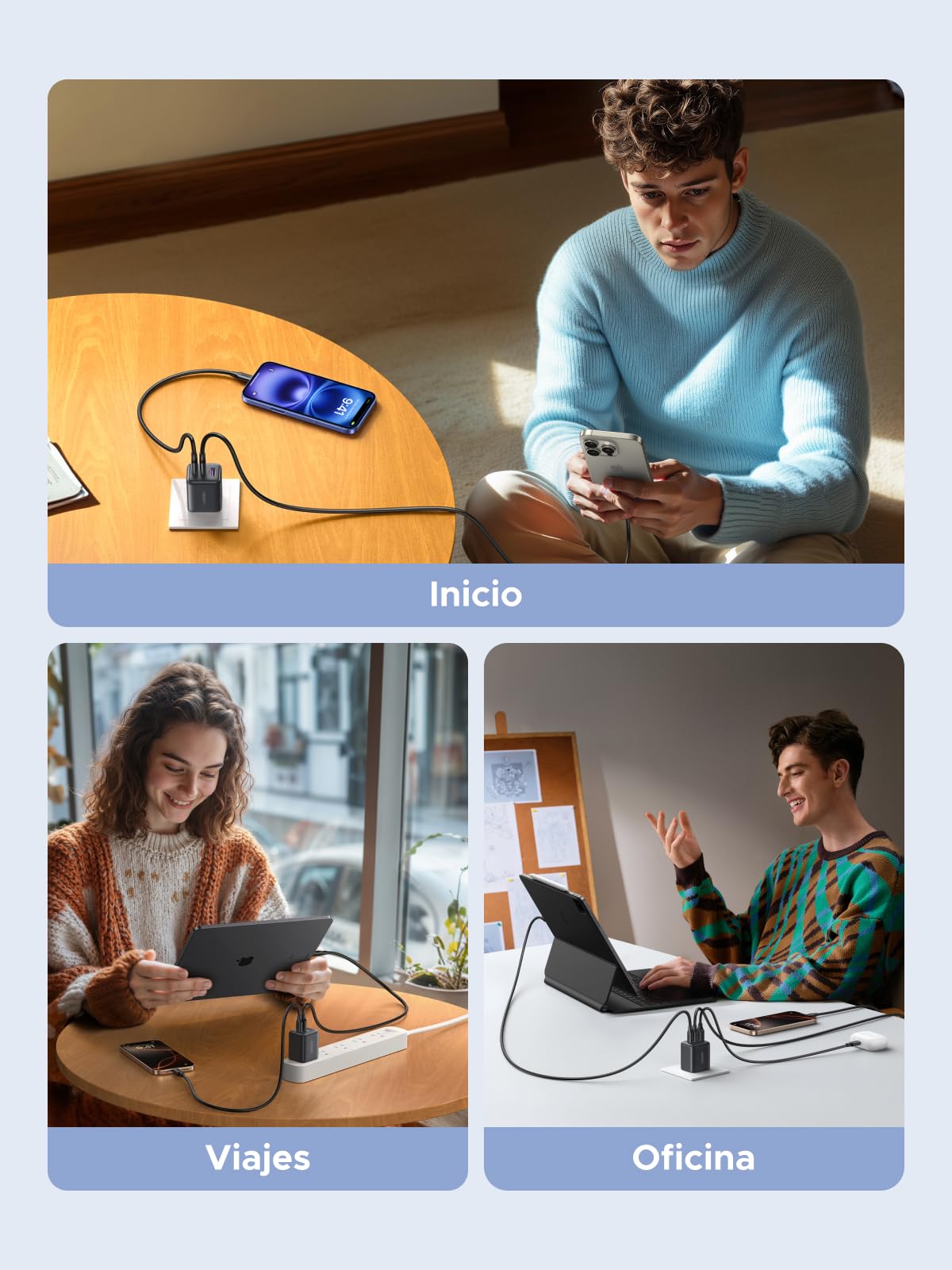 UGREEN 30W GAN Cargador Tipo USB C con 3 Puertos, Cubo de Carga Rápido Pared para Celular, 2C1A Compatible con Galaxy S25/S24, iPhone 16 15 14 Pro MAX, Macbook Air, iPad Pro, Negro