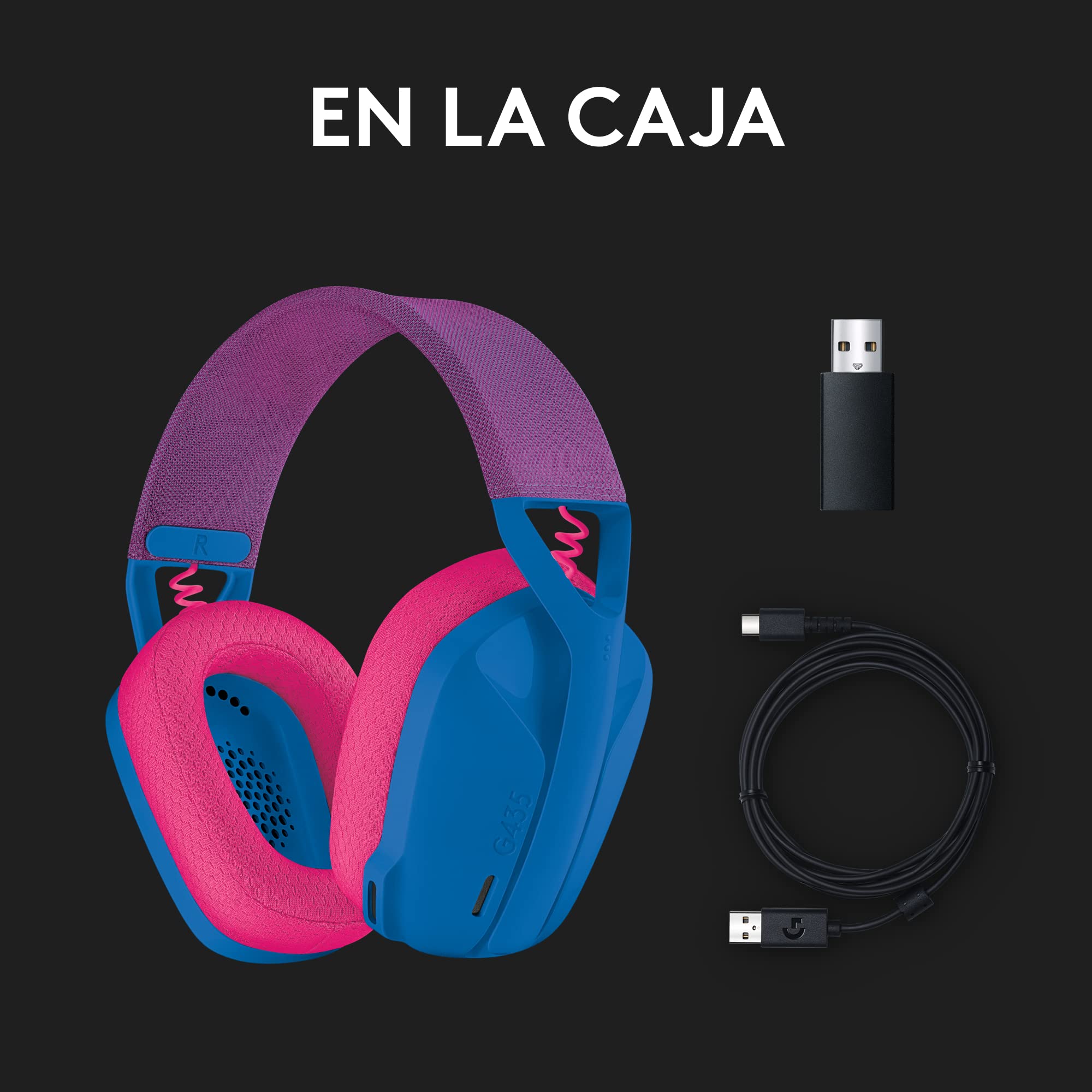 Logitech G435 Lightspeed Audífonos Inalámbricos Gaming Bluetooth - Ligeros, on-Ear, micrófonos Integrados, batería de 18 Horas, compatibles con Dolby Atmos, PC, PS4, PS5, Celular - Azul