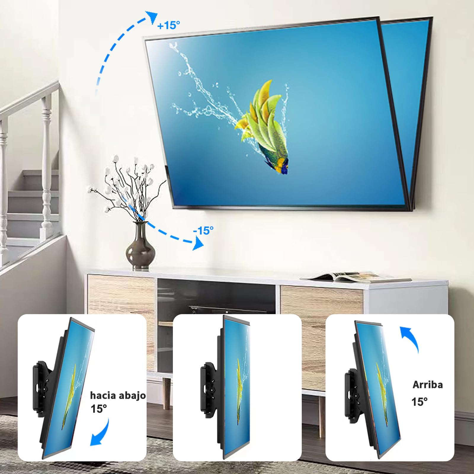 TETVIK Soporte de TV con inclinación para Pantallas de 26”-63”, Máx VESA 400x400 mm,soporta hasta 50 KG de Carga, 32 37 40 42 43 50 55 60 Pulgadas Soporte de Pared Fijo para TV(Materiales Reforzado)