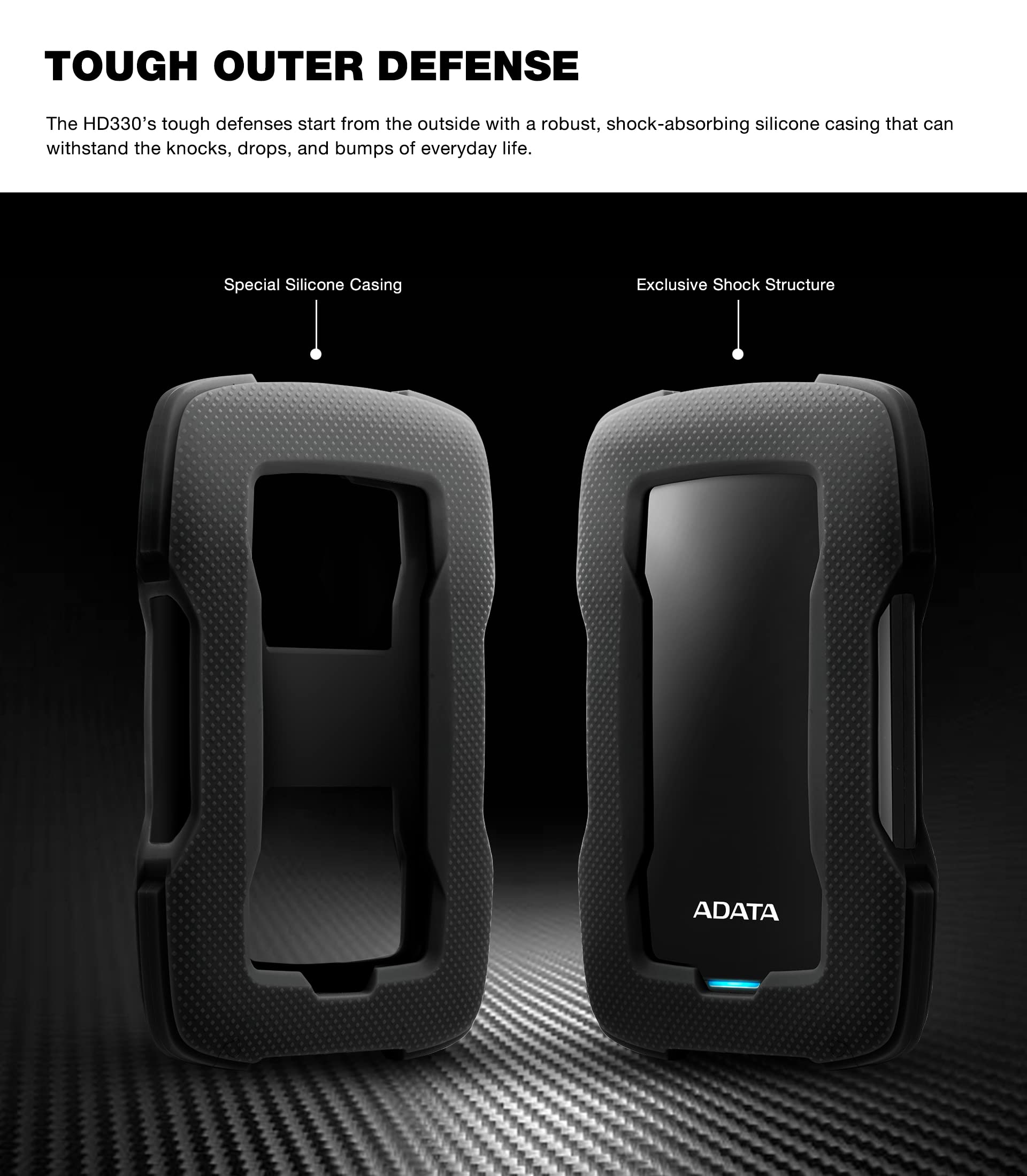 ADATA Disco Duro Externo HDD HD330, 2 TB, Negro USB 3.1,Contra Polvo y Salpicaduras