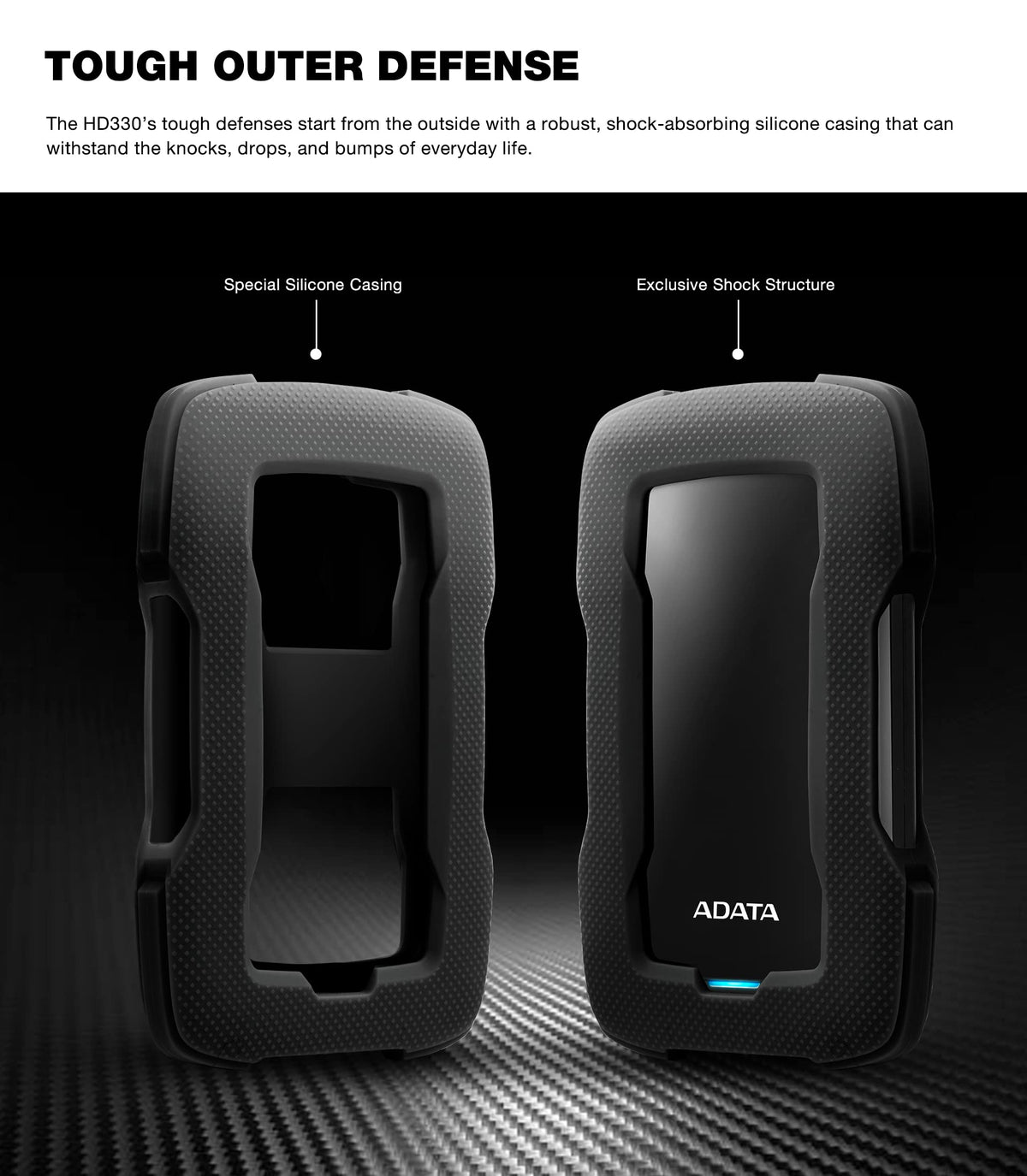 ADATA Disco Duro Externo HDD HD330, 2 TB, Negro USB 3.1,Contra Polvo y Salpicaduras