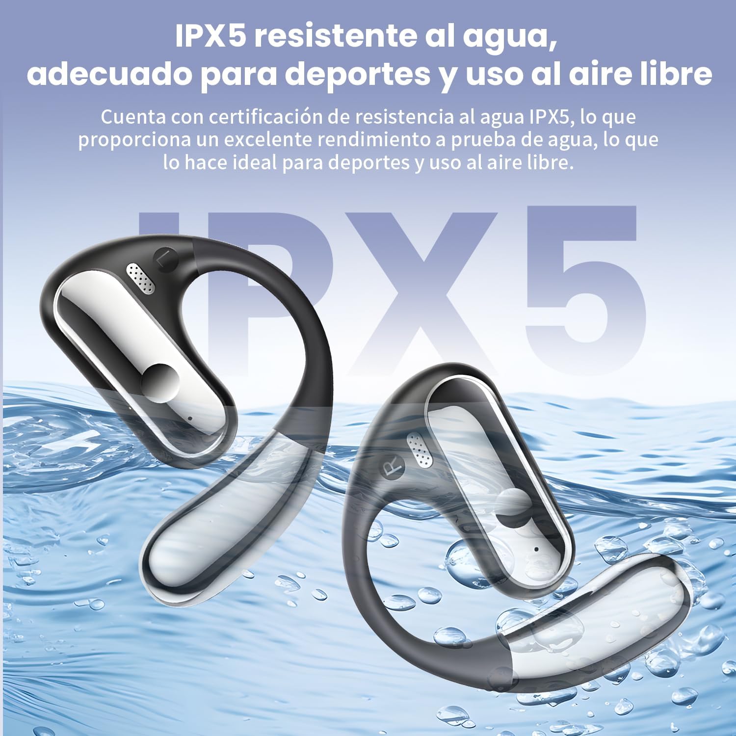 Auriculares Bluetooth 5.3 de Oído Abierto HiFi, Audífonos Open Ear Inalámbricos con Micrófono, Driver de 13 mm, Estuche de Carga LED 500mAh, Diseño Deportivo para Correr, Gimnasio, Android y iPhone