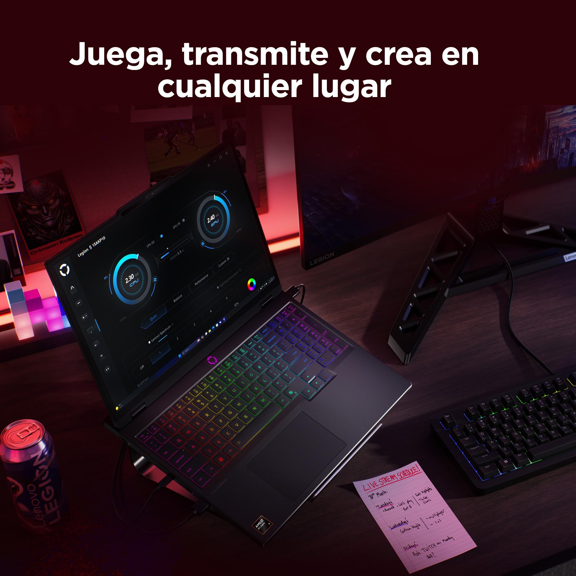 Laptop Lenovo Gamer Legión 5 | 16GB RAM 1TB SSD | AMD Ryzen 7 | 15.3" WUXGA | RTX 5050 8 GB | PC con IA
