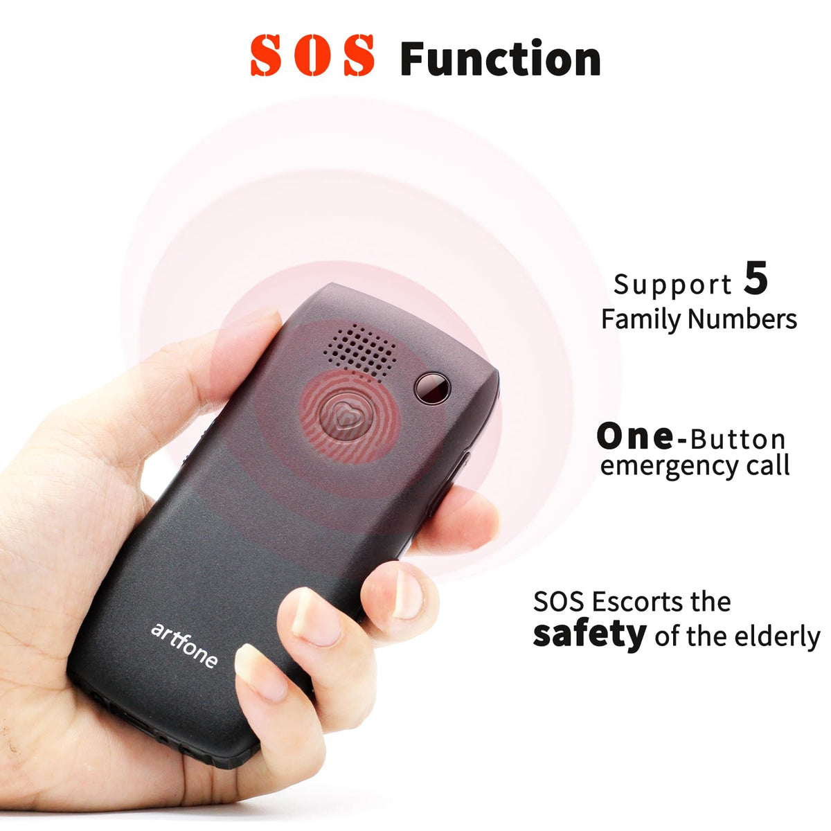 artfone 4G Teléfono Móvil para Personas Mayores con Botón Grande, Teléfono Basico para Ancianos 4g/LTE, con Función SOS, Volumen Alto, 1800 mAh con Base de Carga, Un Solo SIM, Linterna (Negro)