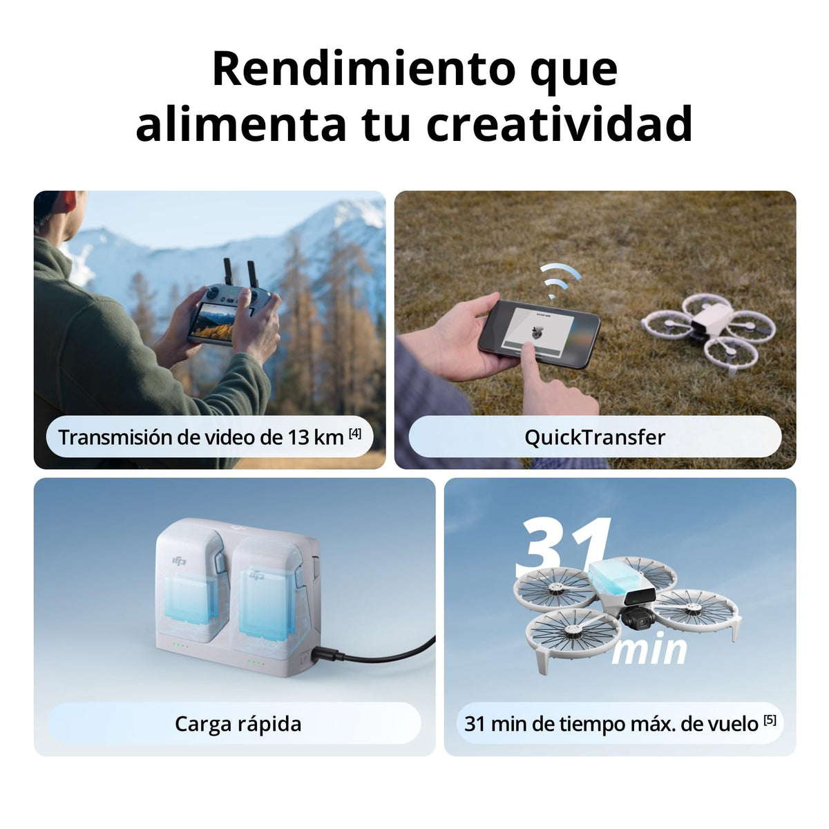 El Pack DJI Flip Vuela Más (control remoto con pantalla RC 2), dron con cámara 4K UHD para adultos, despegue desde la palma, retorno automático, 3 baterías para un tiempo máx. de vuelo de 93 min