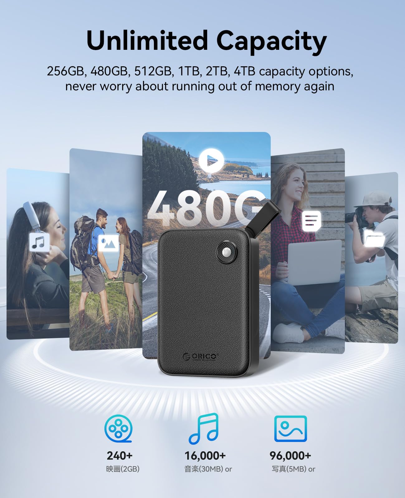 ORICO SSD Externo 480GB, SSD Portátil con Velocidad hasta 460MB/s, Disco Duro Externo USB A y C, Almacenamiento Externo USB3.2 para iPhone 17/16/15/Android/Windows/Tablet/Mac, B5PLUS-VB