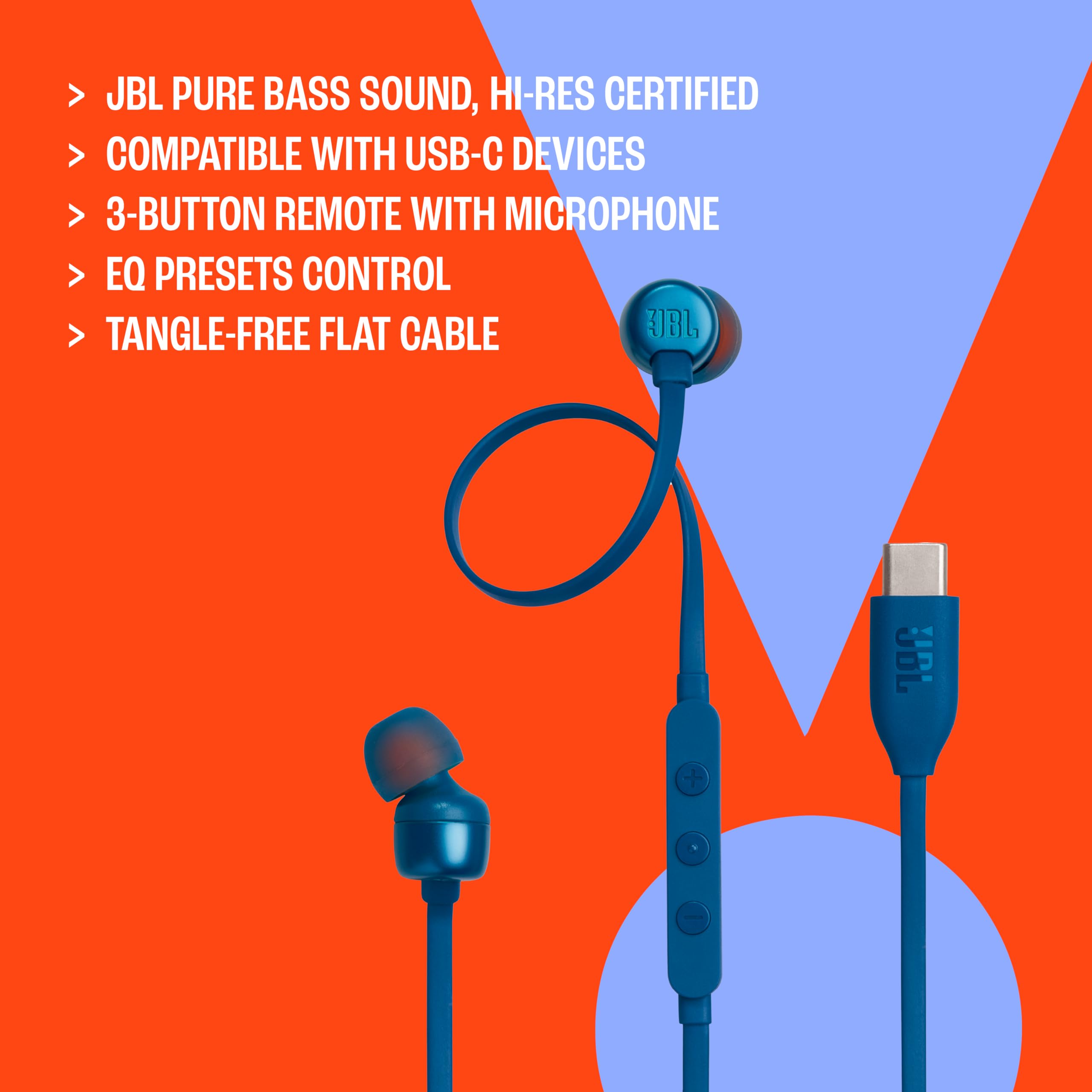 JBL Tune 310C Audífonos con Mic/Control USB-C, Drivers de 9mm, Cable Antienredos - Negro