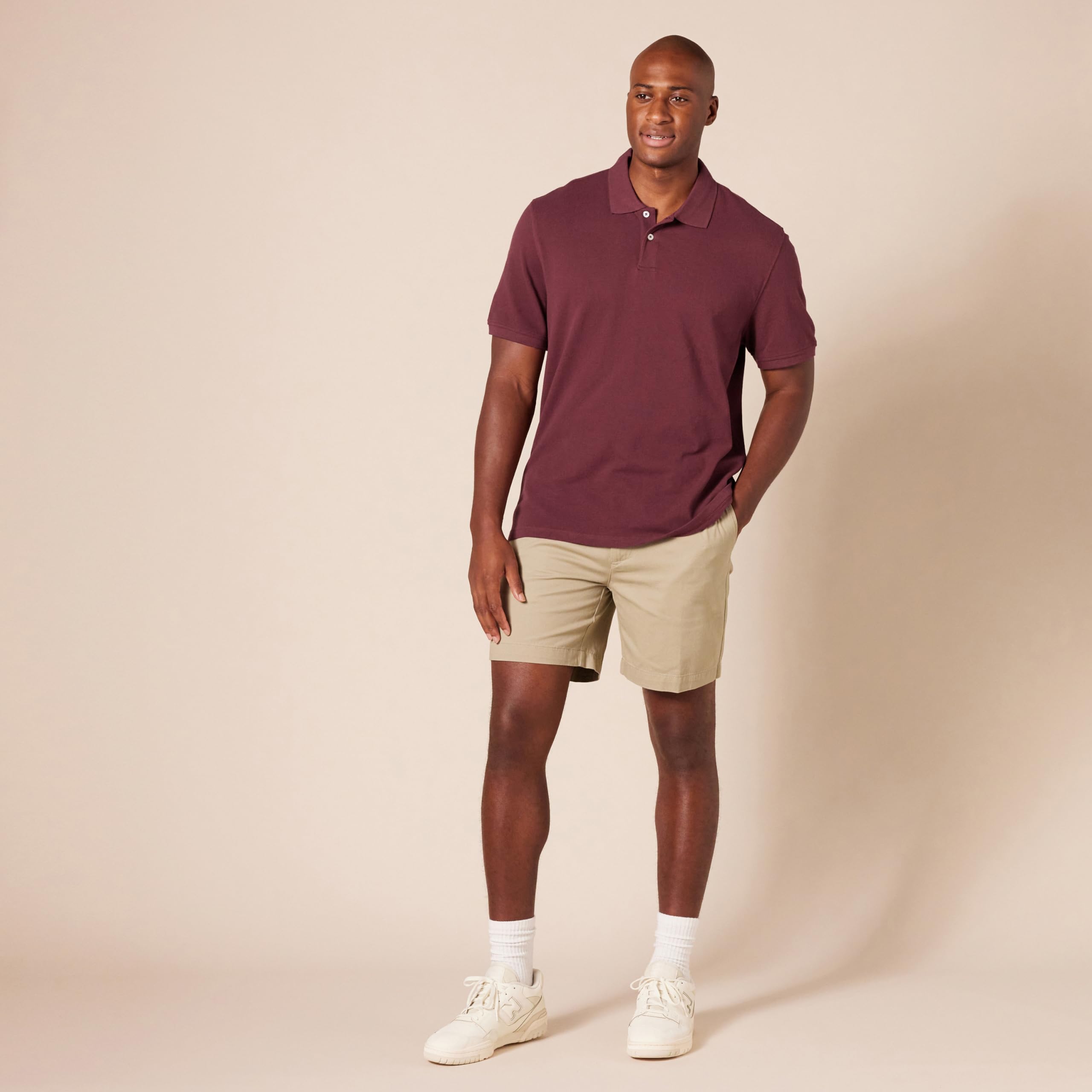 Amazon Essentials - Polo de piqué de algodón ajustado para hombre, color burdeos, talla G