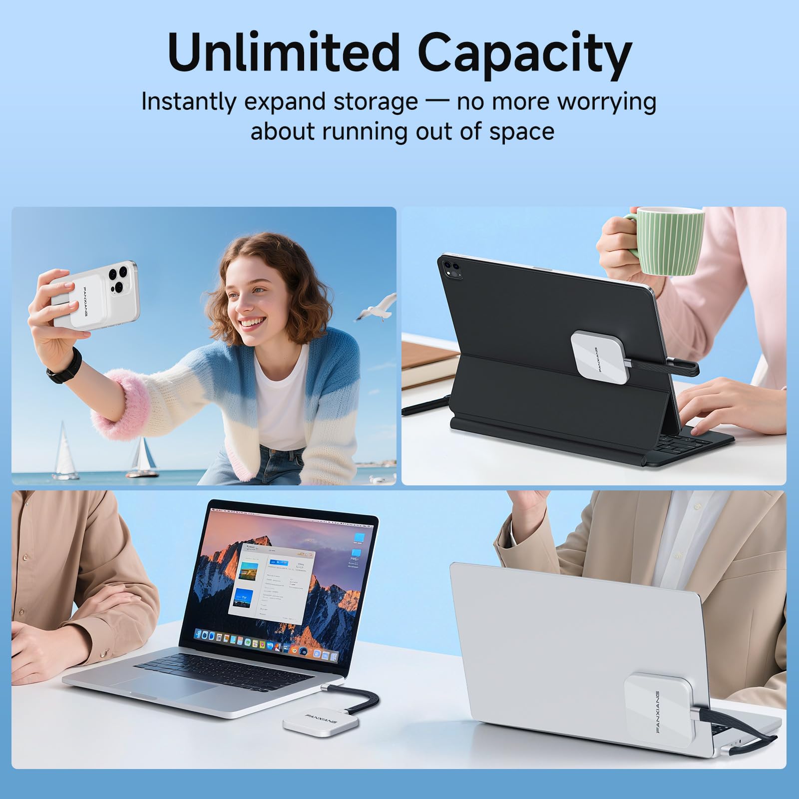 fanxiang SSD Externo Magnético 500GB, 2000MB/s, SSD Portátil USB 3.2 Gen 2x2, Unidad Ultrafina, Grabación y Almacenamiento 4K ProRes para iPhone 15/16/17, Android, PC y Mac, PS2005