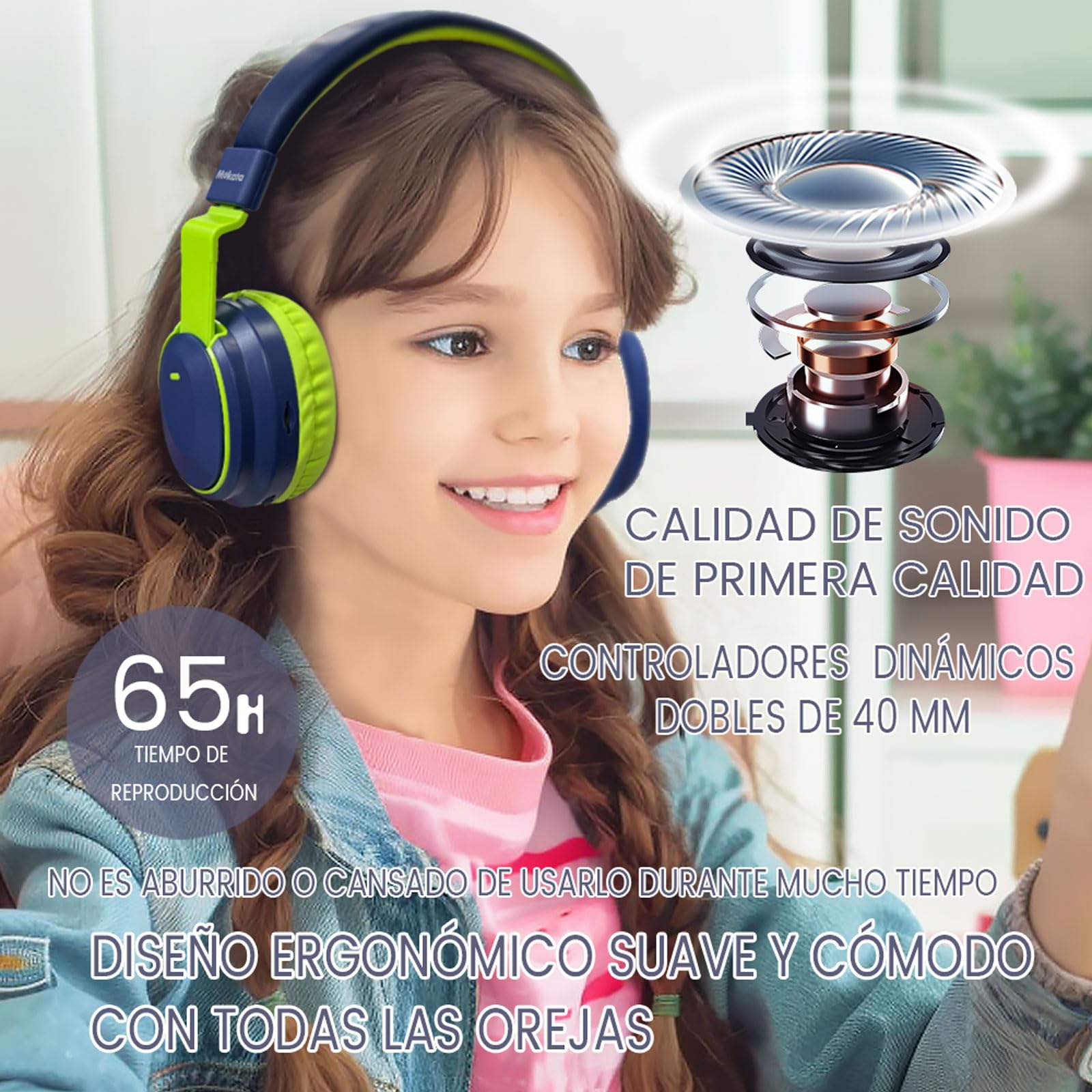 Auriculares para niños, Bluetooth 5.3, inalámbricos, 68 horas, volumen limitado, 85/96 dB, plegables con cable, micrófono auxiliar para iPad, portátil, niño, niña, viajes (Aurora Boreal Mexicana)