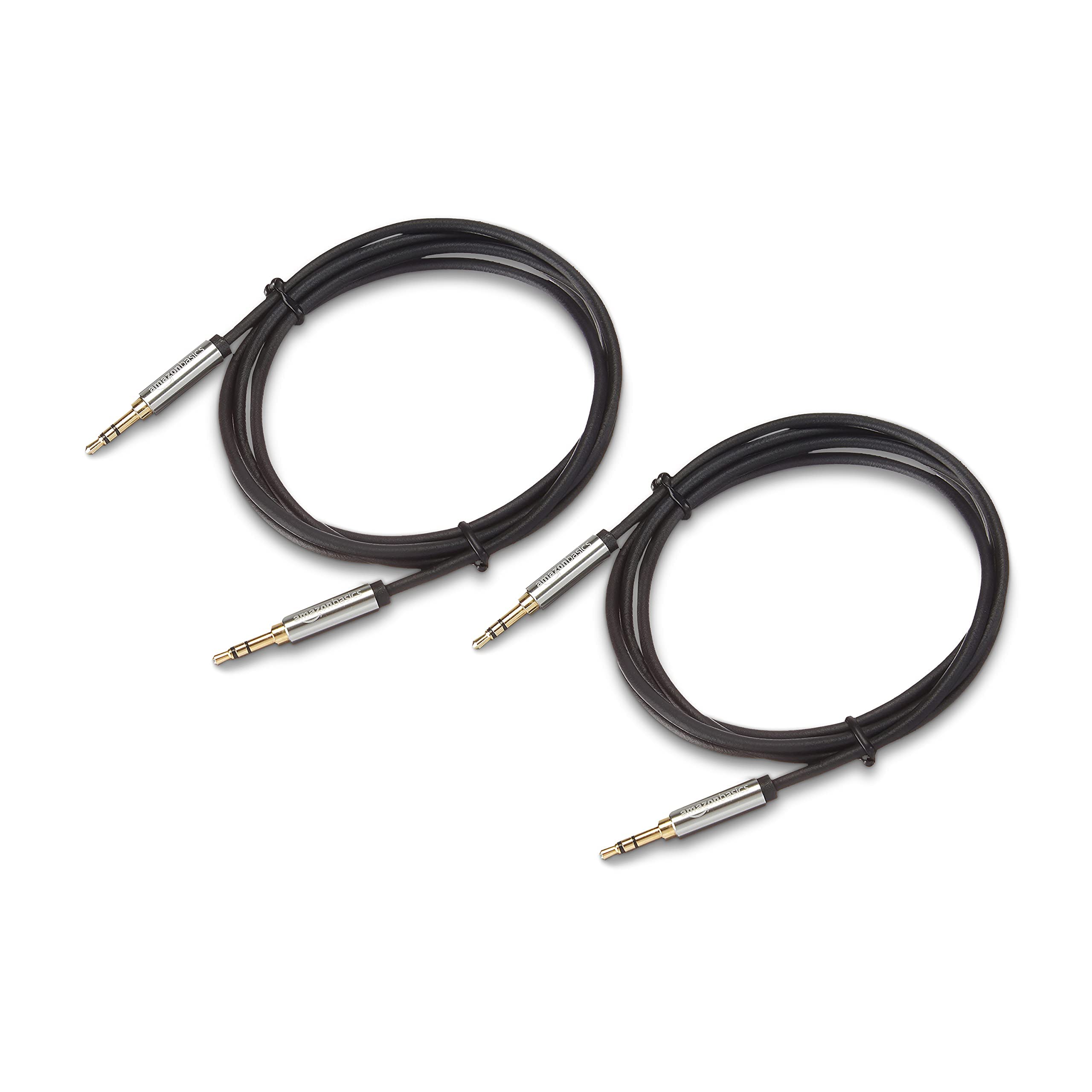 Amazon Basics - Cable auxiliar de audio estéreo macho a macho de 3,5 mm, 4 pies, 1,2 metros, paquete de 2